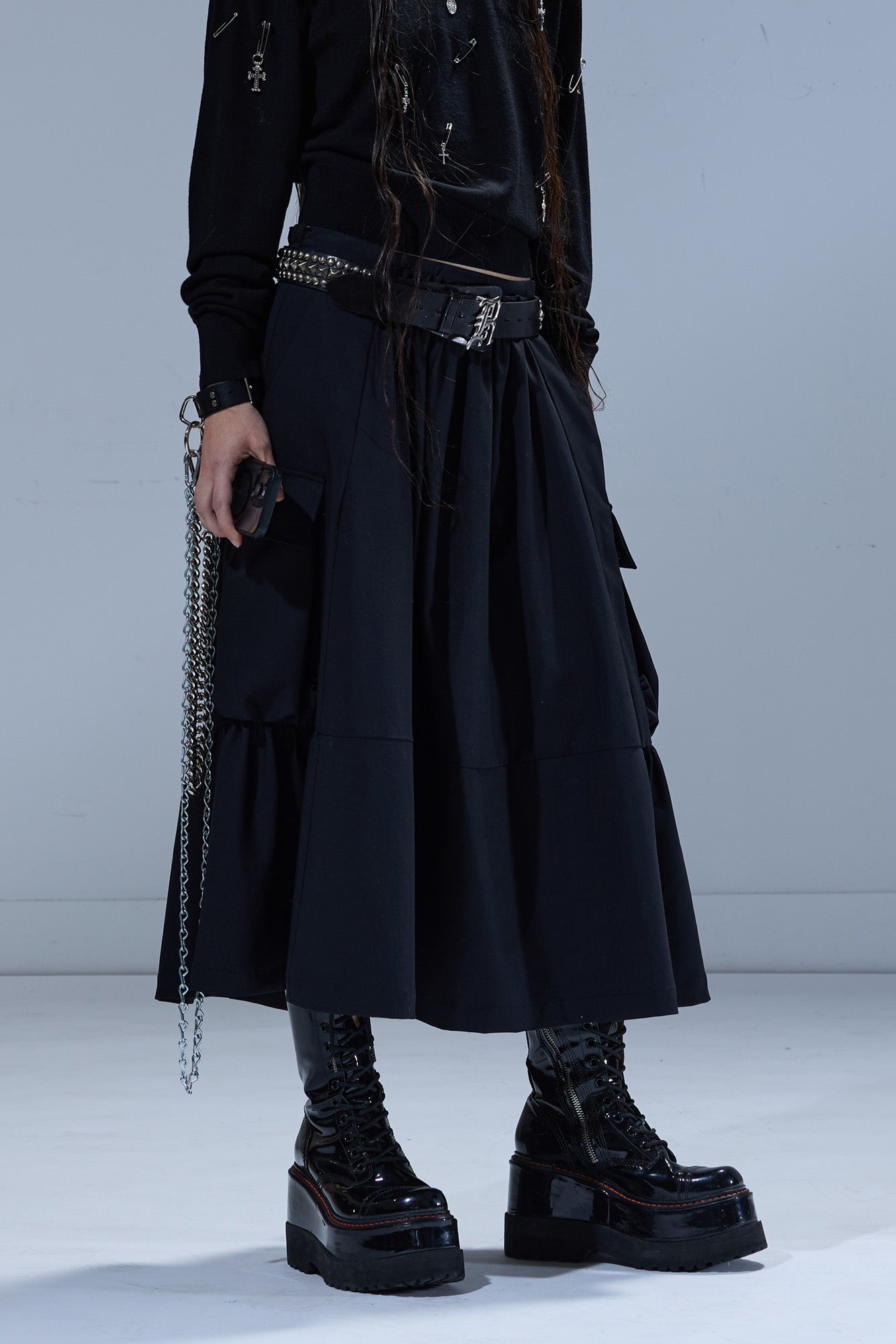 GATHERED CARGO SKIRT - BLACK - R13