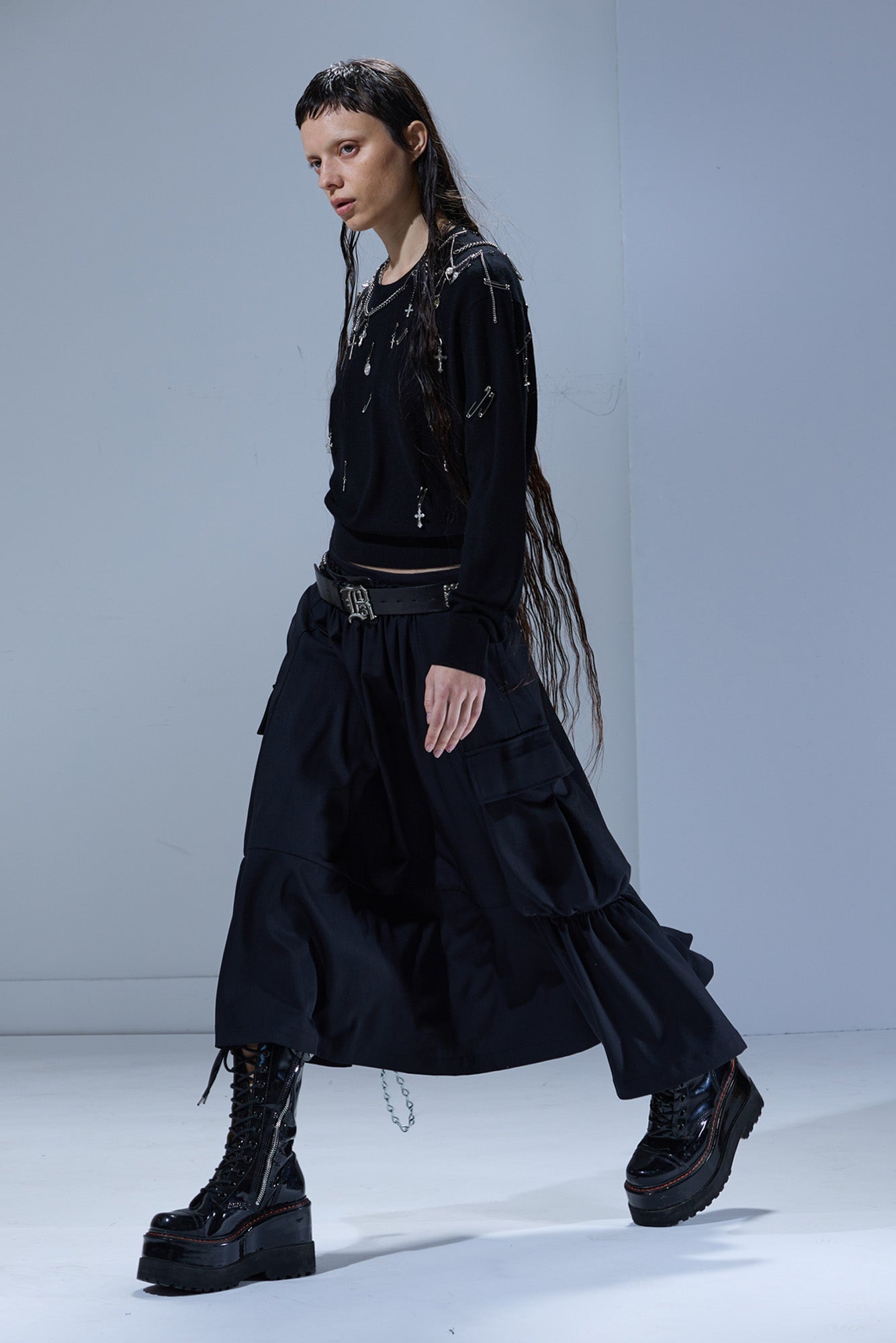 GATHERED CARGO SKIRT - BLACK - R13