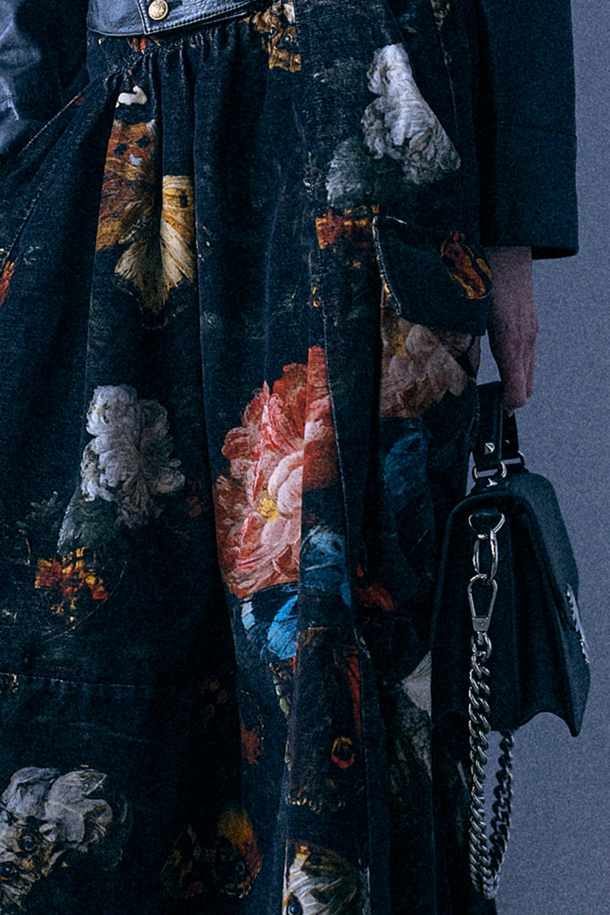 Gathered Cargo Skirt - Floral Butterfly On Black - R13