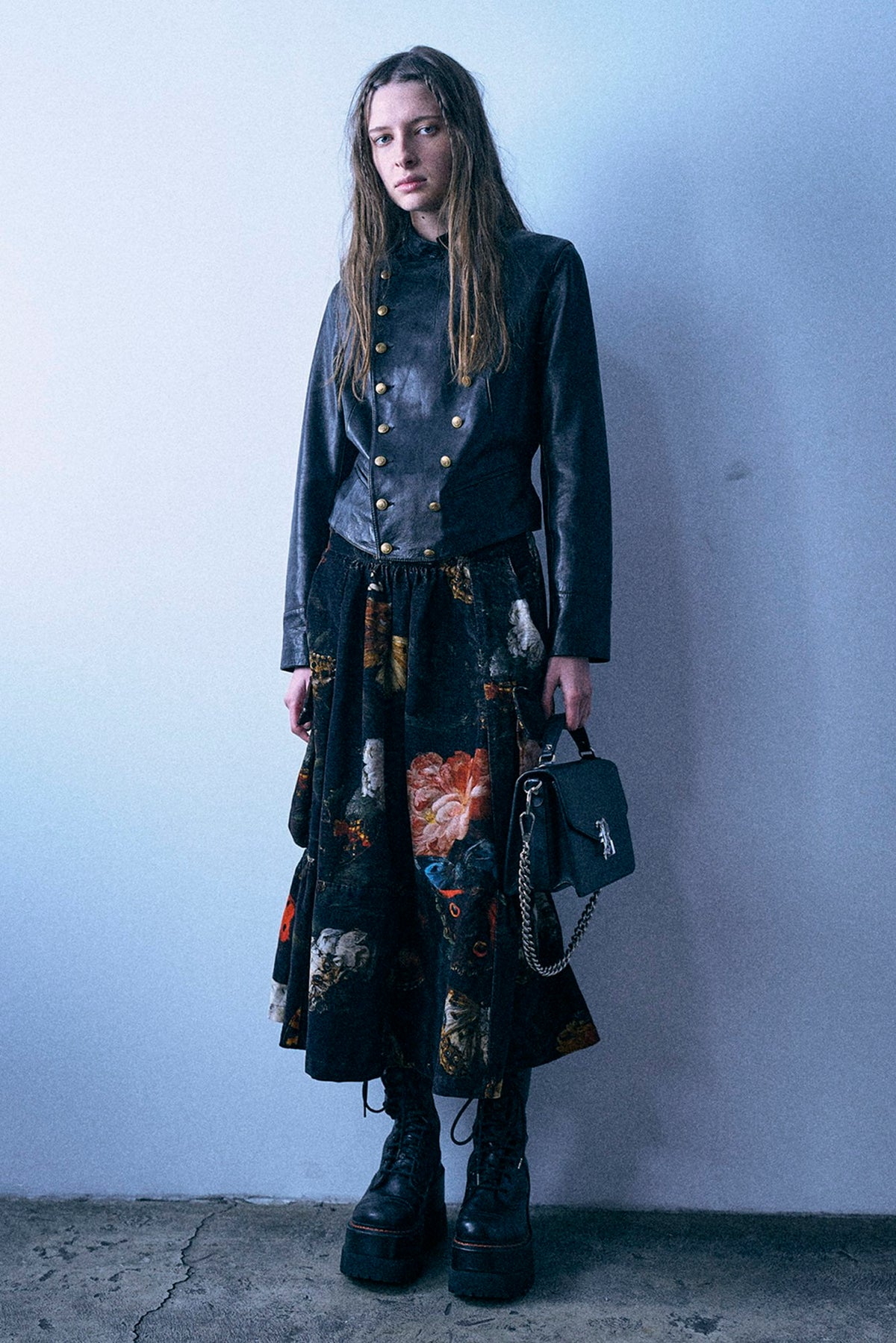 Gathered Cargo Skirt - Floral Butterfly On Black - R13