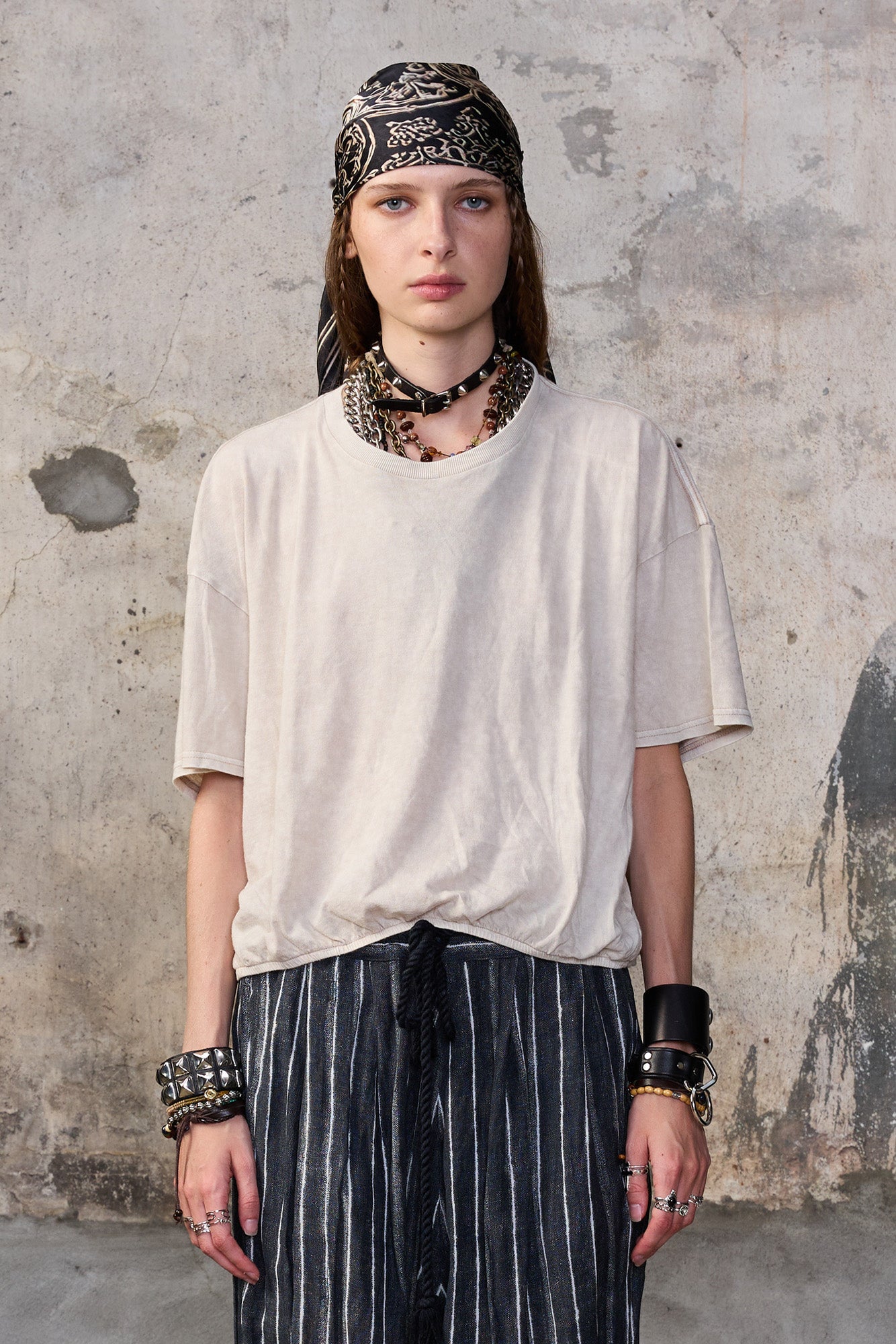 GATHERED HEM T - KHAKI ACID STONE