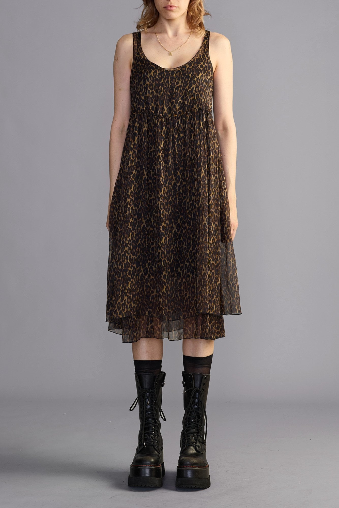 Gathered Tank Dress - Brown Leopard - R13