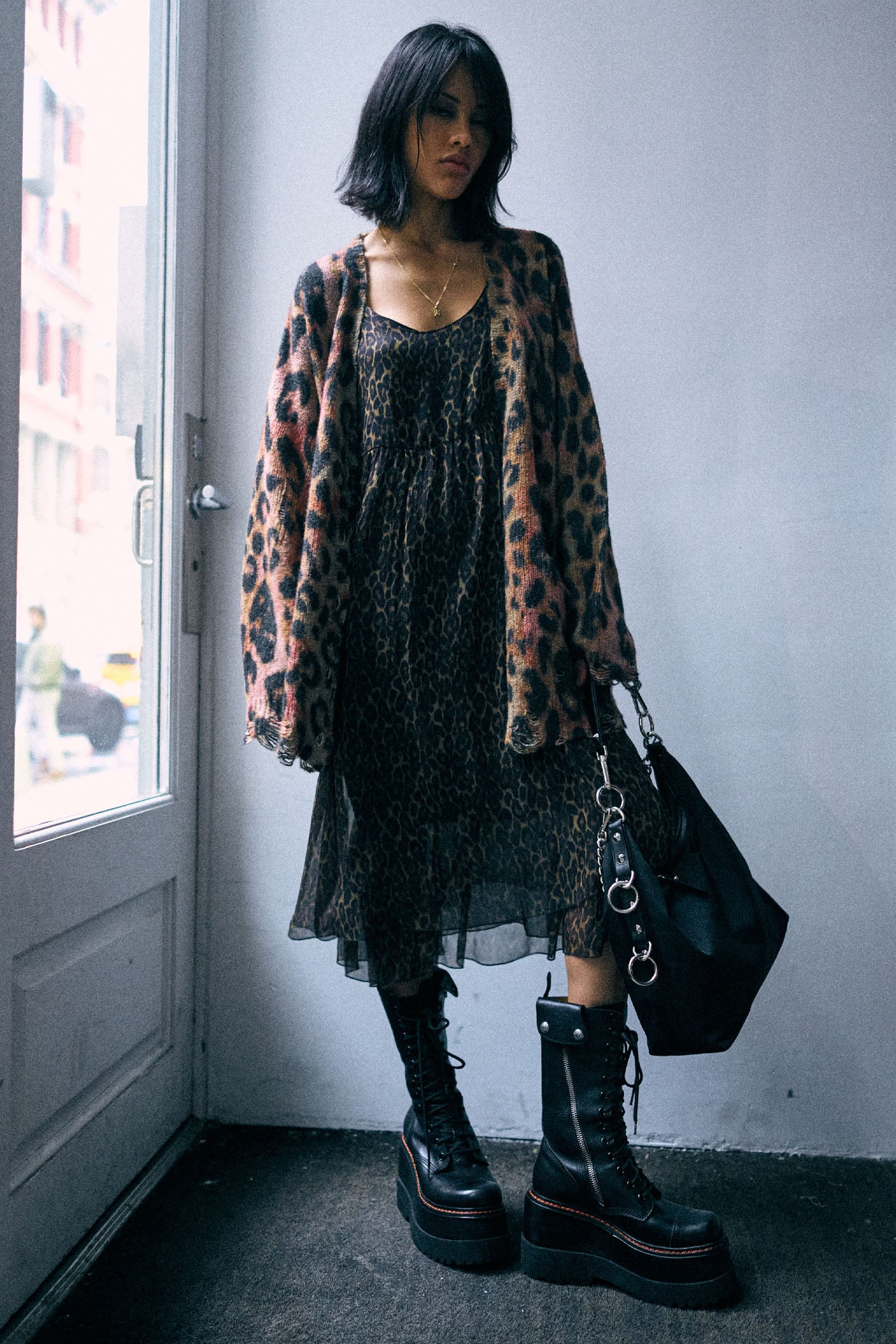 Gathered Tank Dress - Brown Leopard - R13