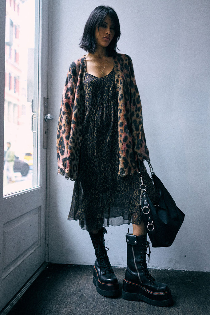 Gathered Tank Dress - Brown Leopard