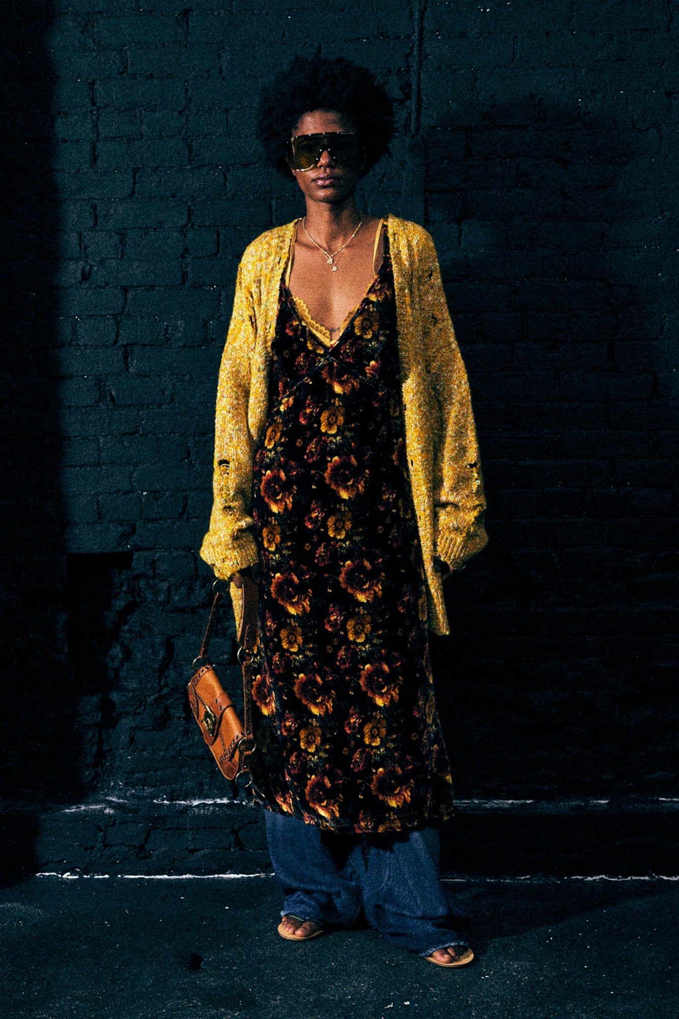 GRUNGE SLIP DRESS - ORANGE MULTI FLORAL