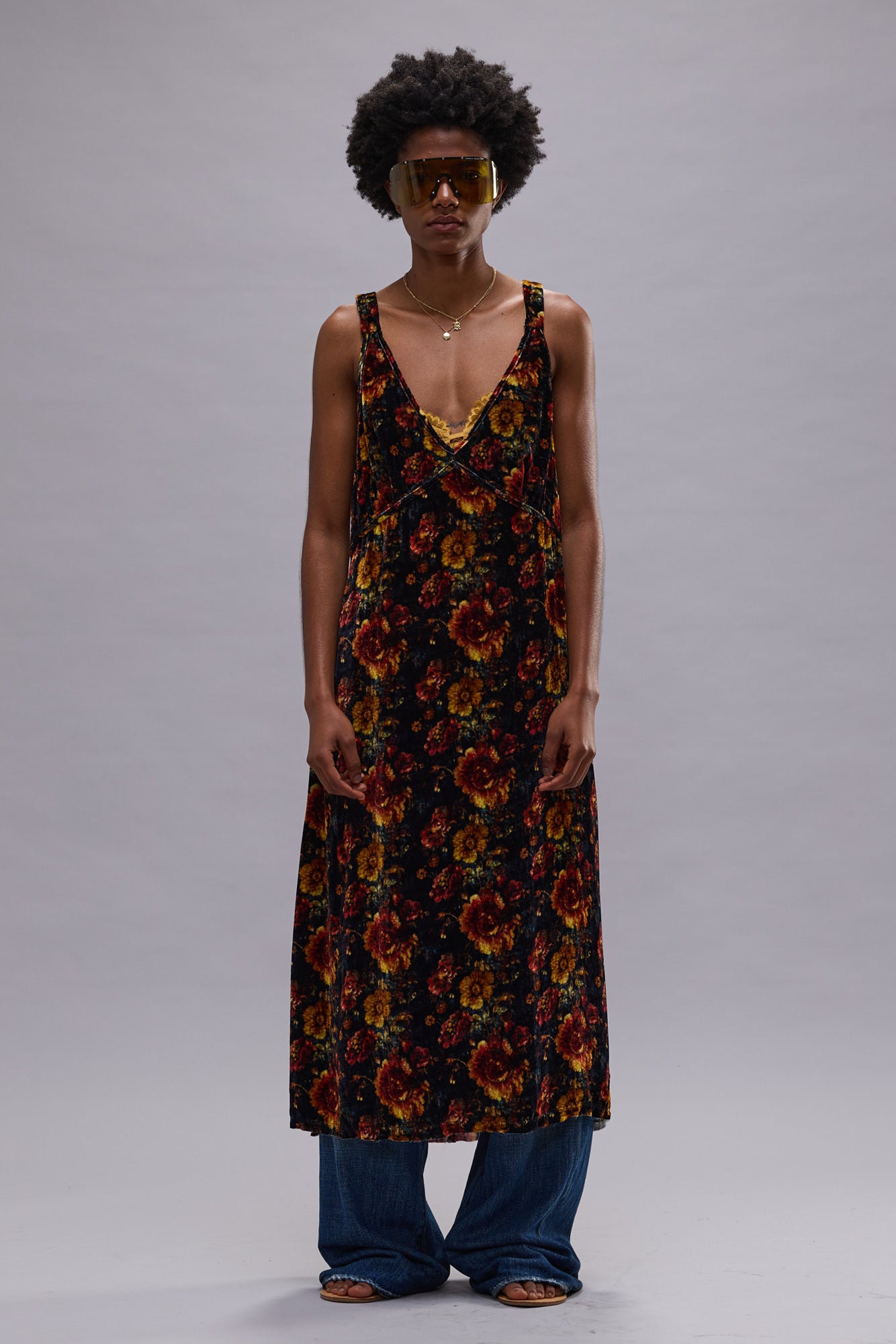 GRUNGE SLIP DRESS - ORANGE MULTI FLORAL - R13