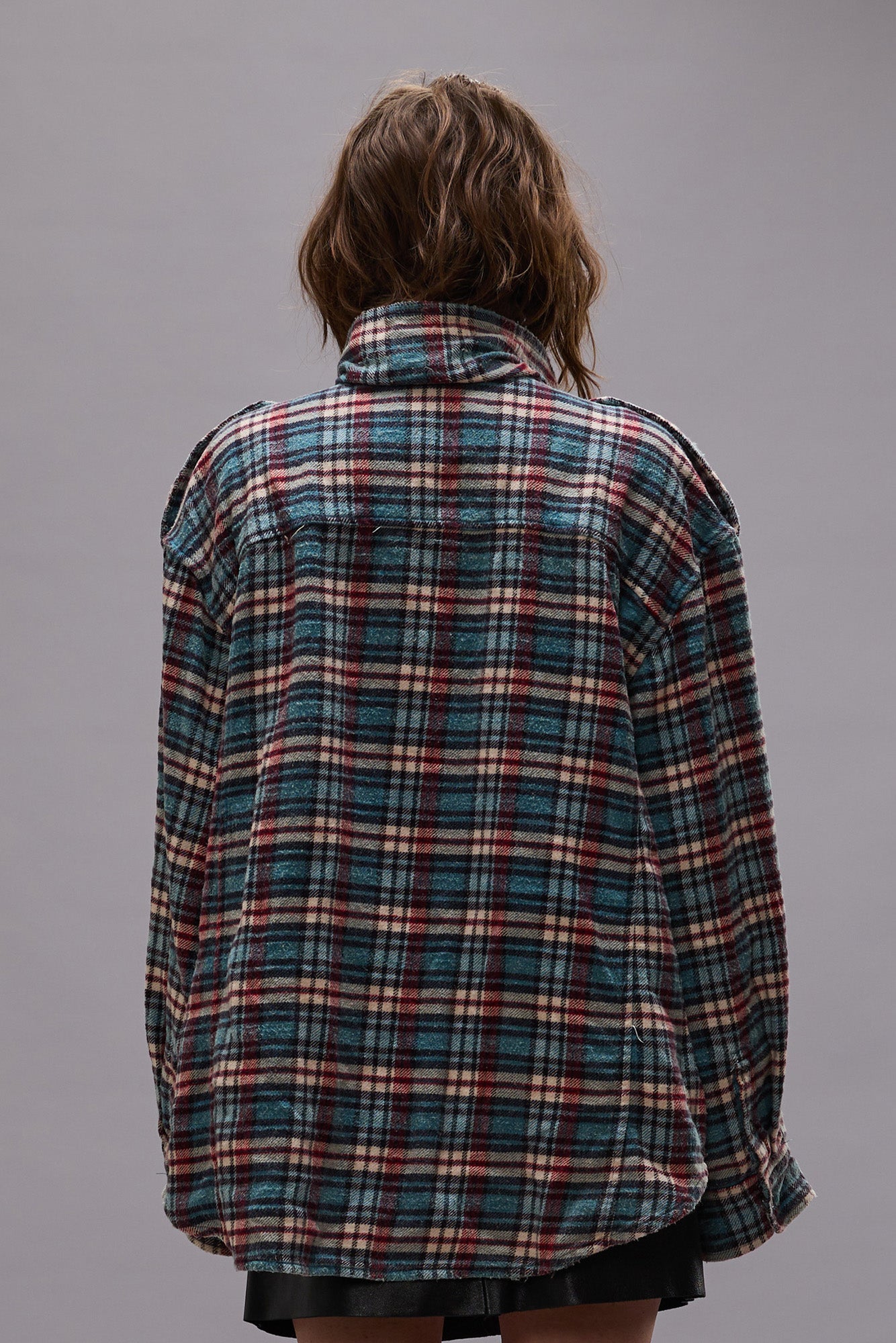 High Neck Shirt - Blue Plaid - R13