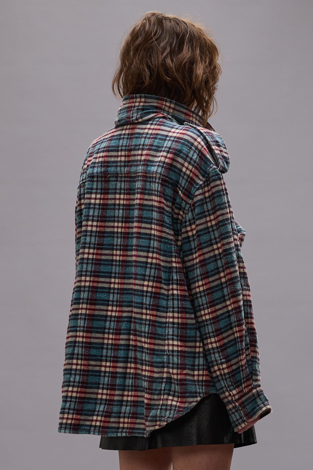 High Neck Shirt - Blue Plaid - R13