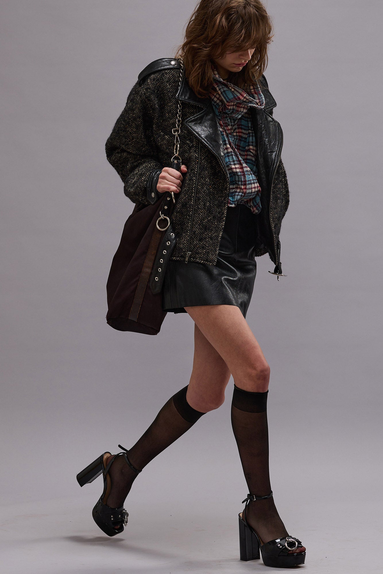 High Neck Shirt - Blue Plaid - R13