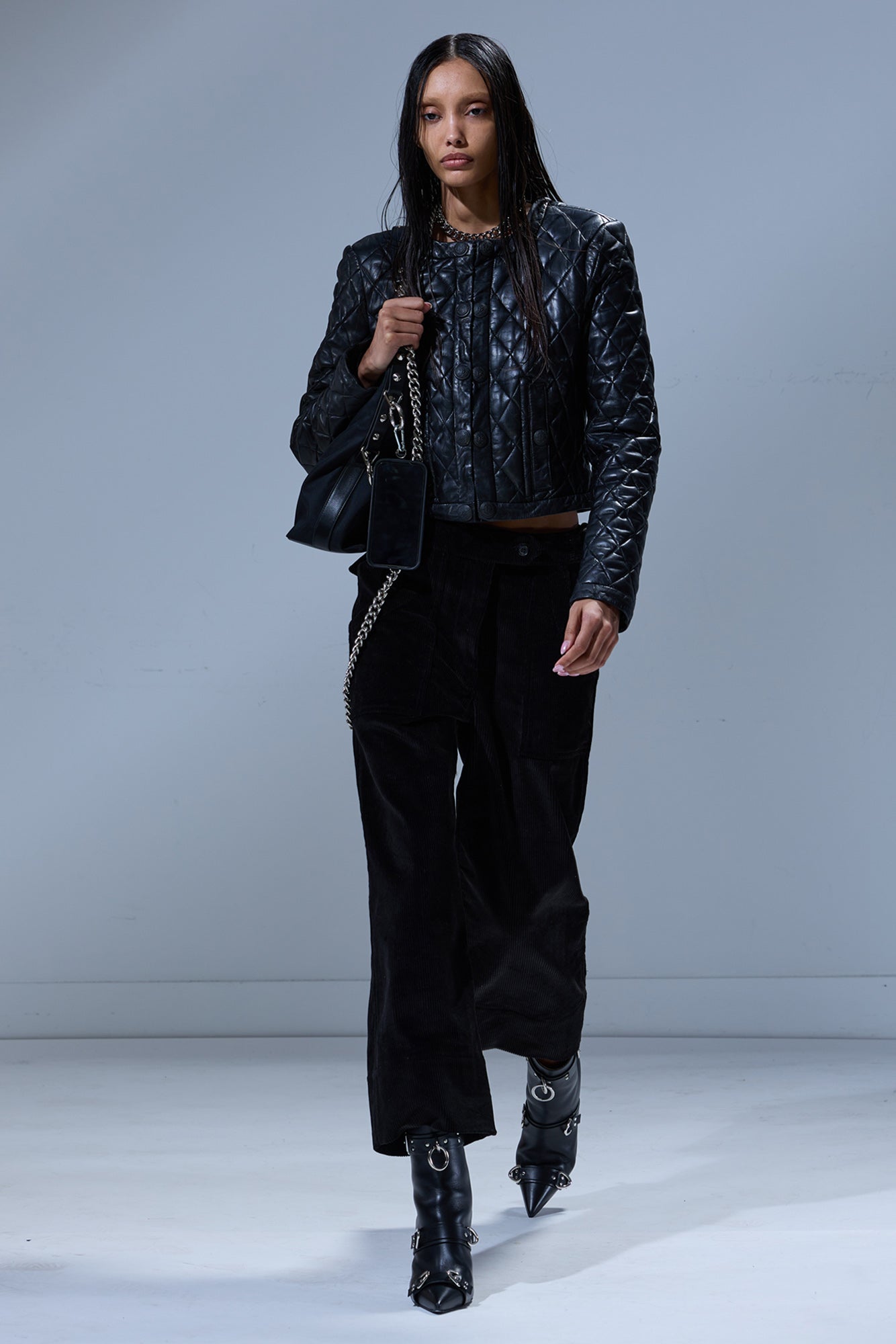 HOOK FRONT LEATHER JACKET - BLACK - R13