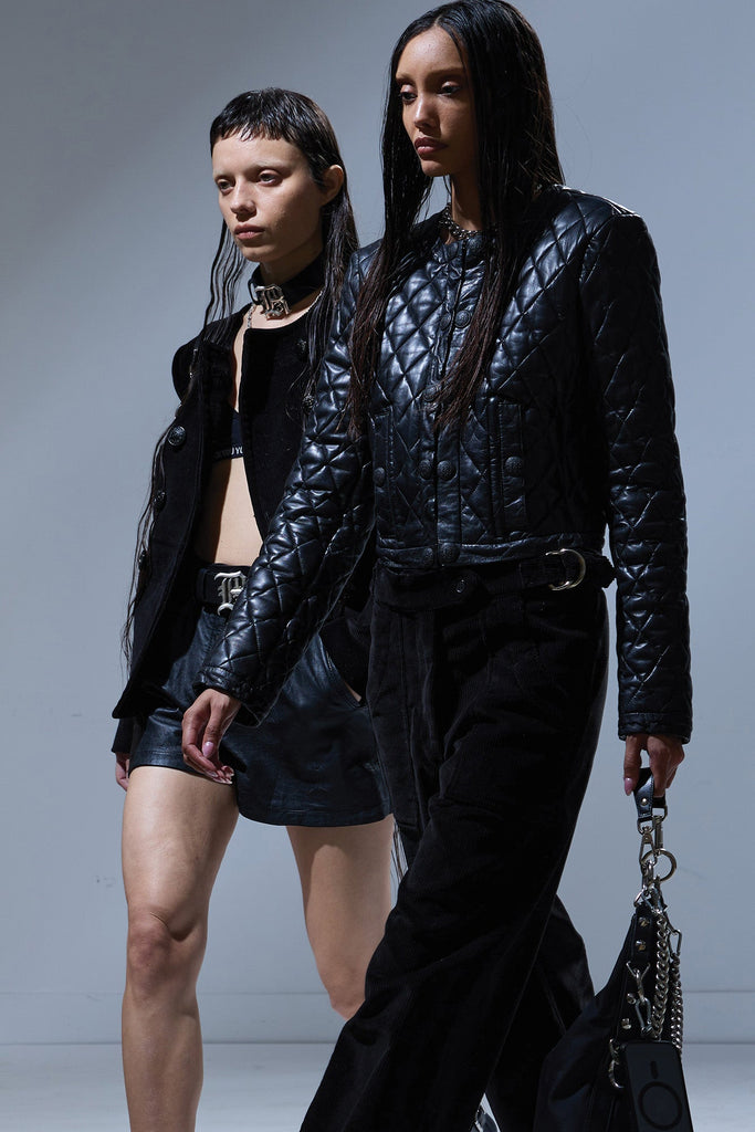 HOOK FRONT LEATHER JACKET - BLACK