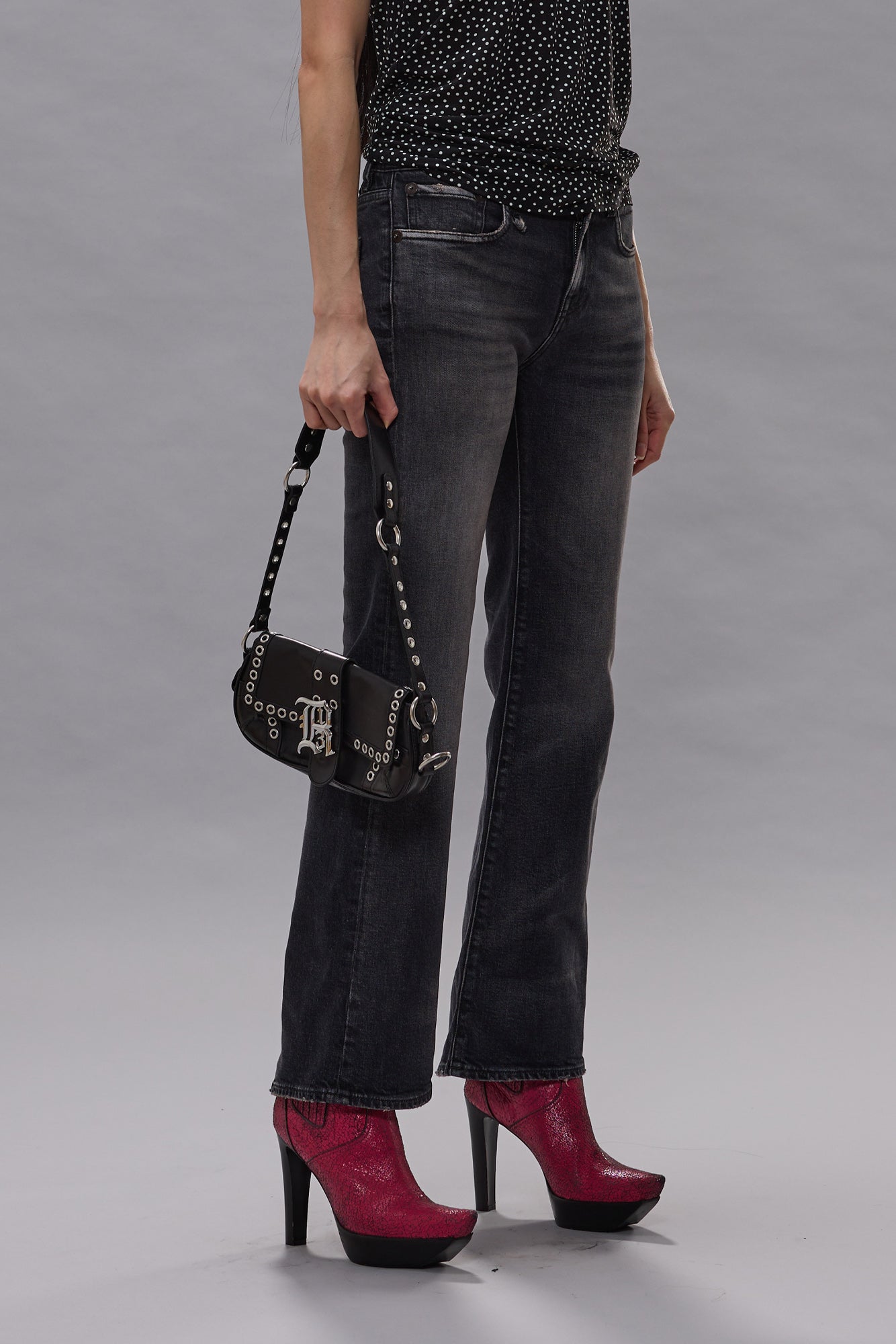 JOAN CROPPED FLARE JEAN - ESSEX BLACK STRETCH - R13