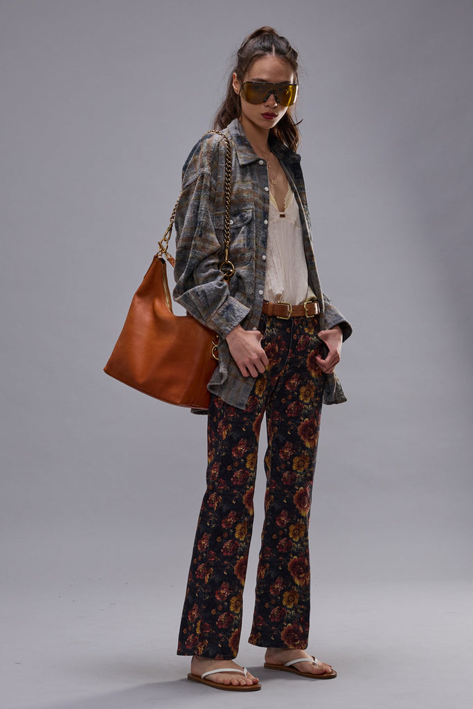 JOAN CROPPED FLARE JEAN - NAVY BLUE FLORAL VELVETEEN