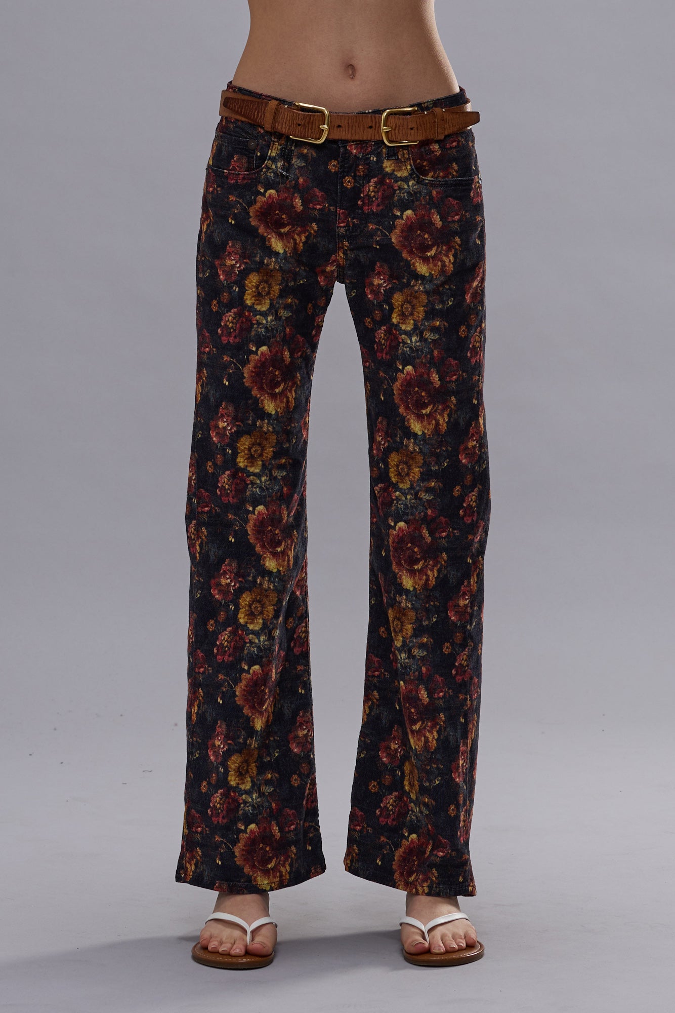 JOAN CROPPED FLARE JEAN - NAVY BLUE FLORAL VELVETEEN - R13