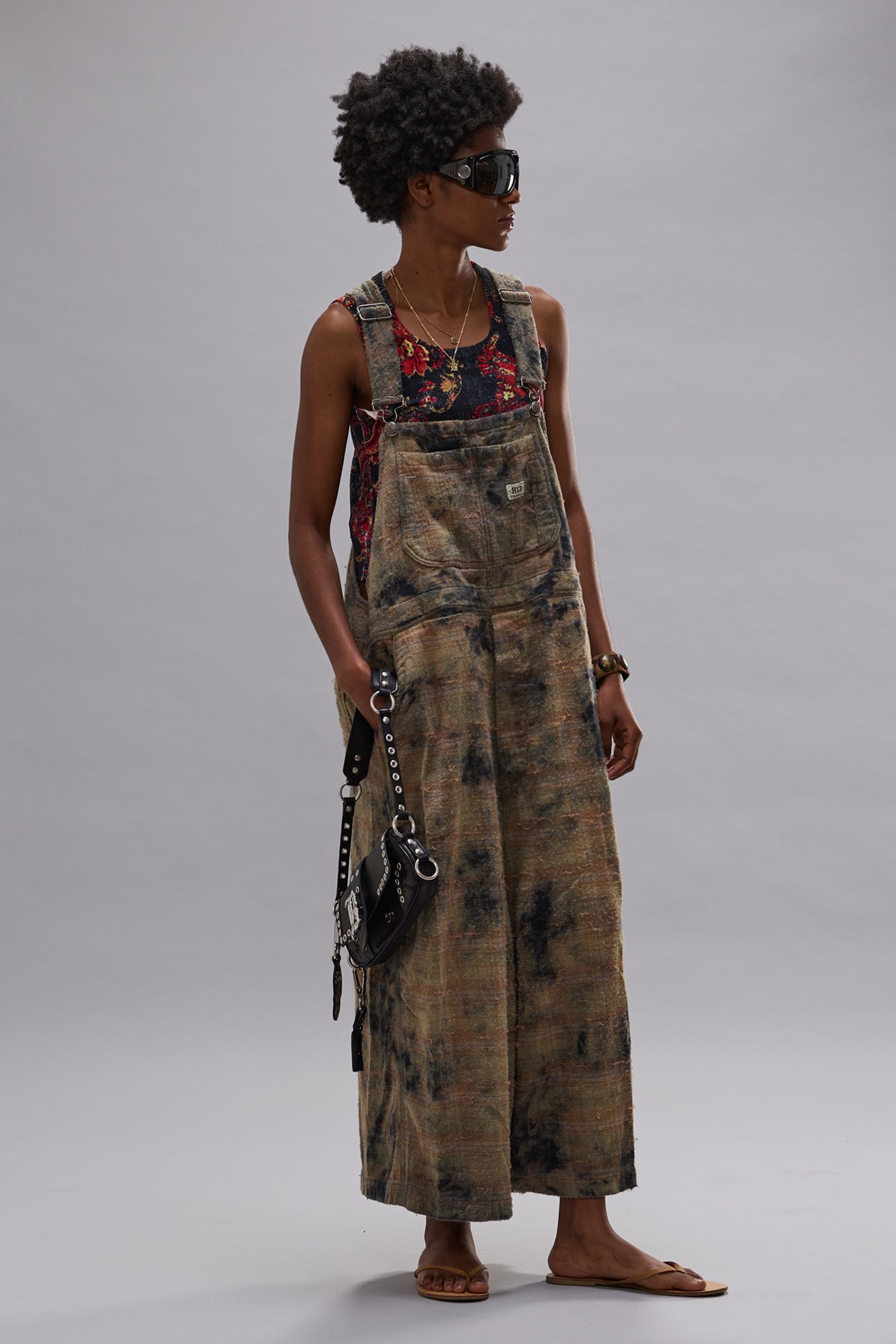 JUMBO OVERALL - BLEACHED ORANGE GREEN PLAID - R13