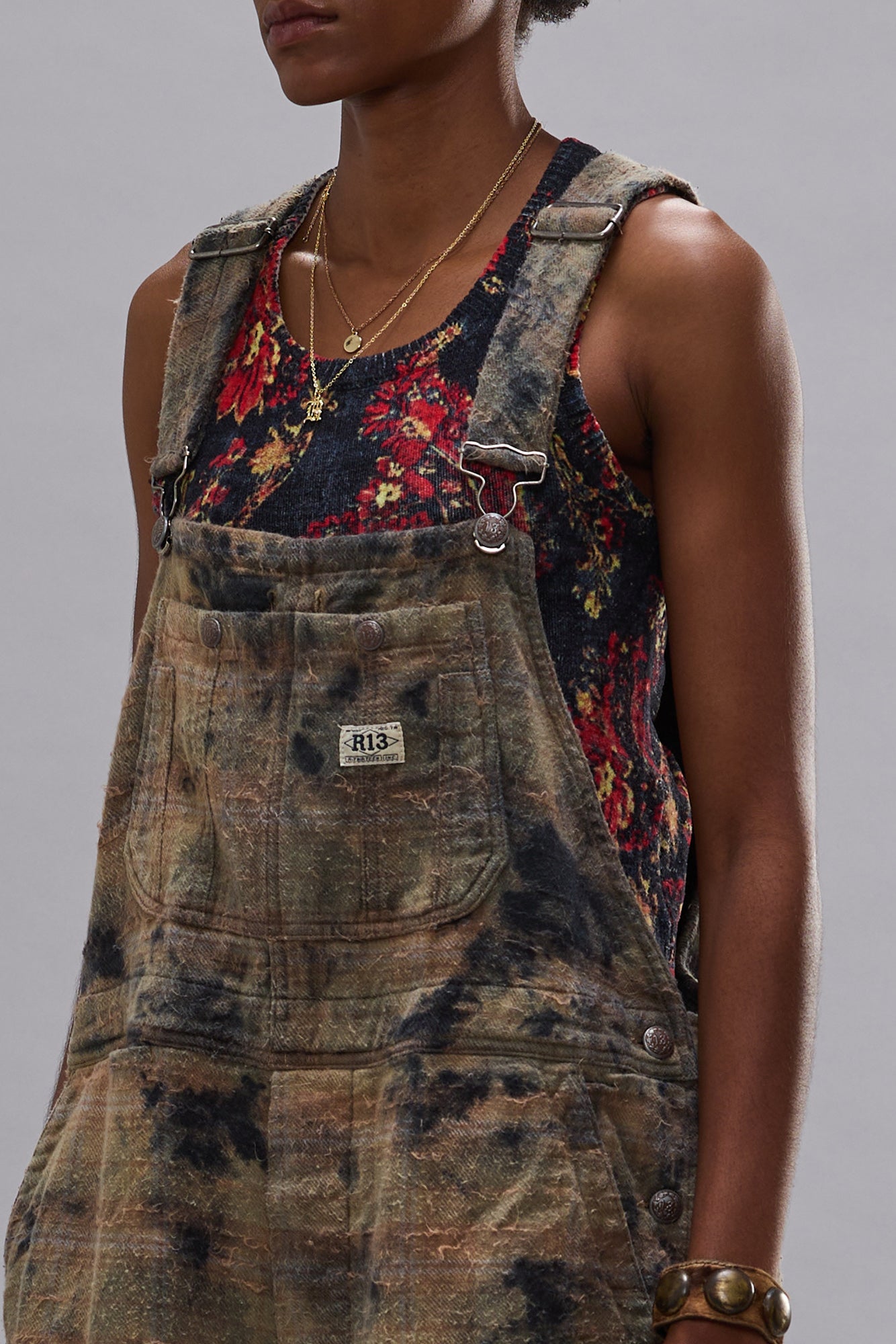 JUMBO OVERALL - BLEACHED ORANGE GREEN PLAID - R13