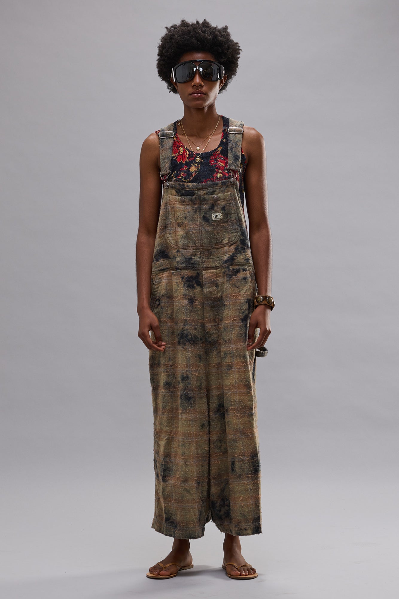 JUMBO OVERALL - BLEACHED ORANGE GREEN PLAID - R13