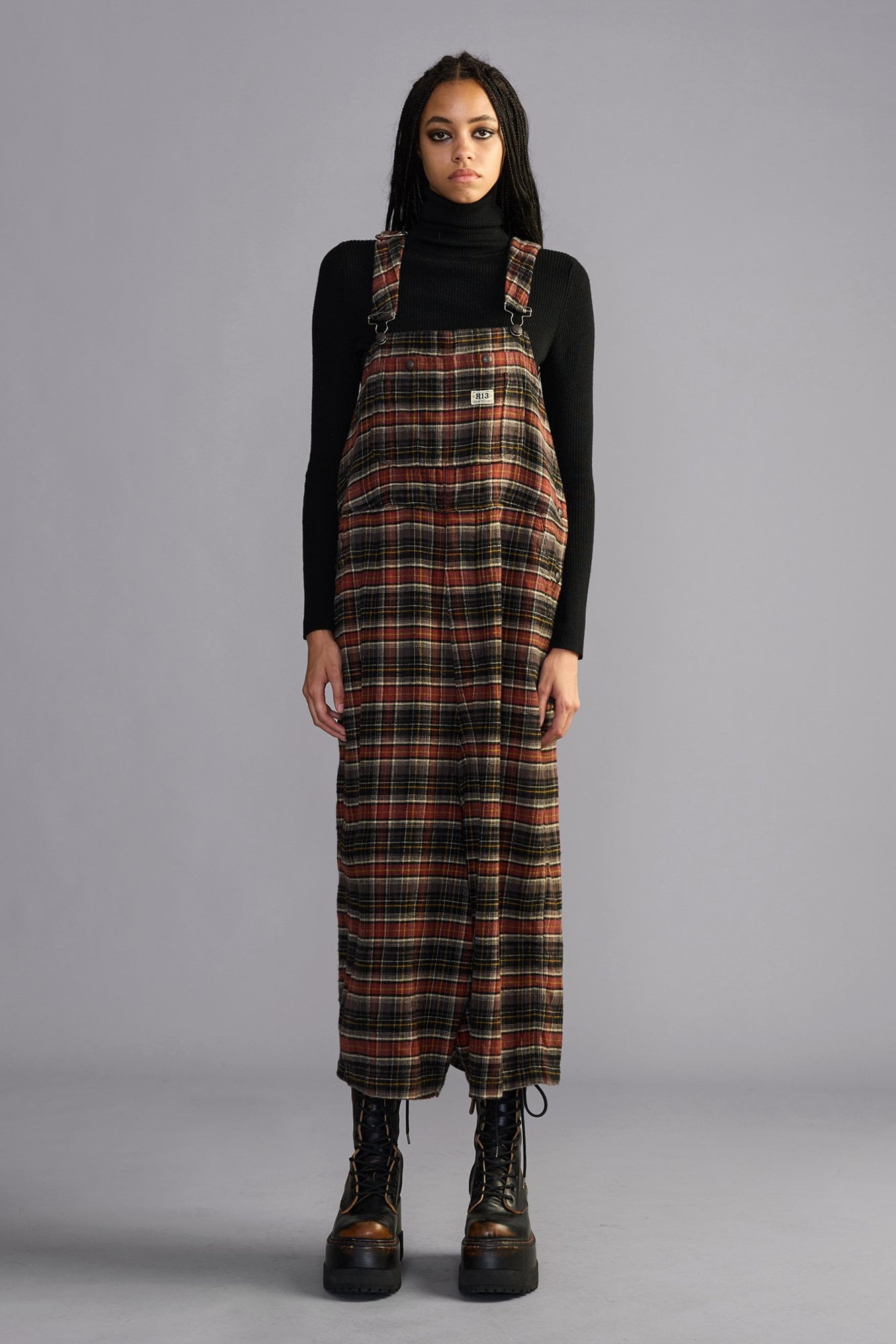 Jumbo Overall - Brown Dark Grey Plaid - R13