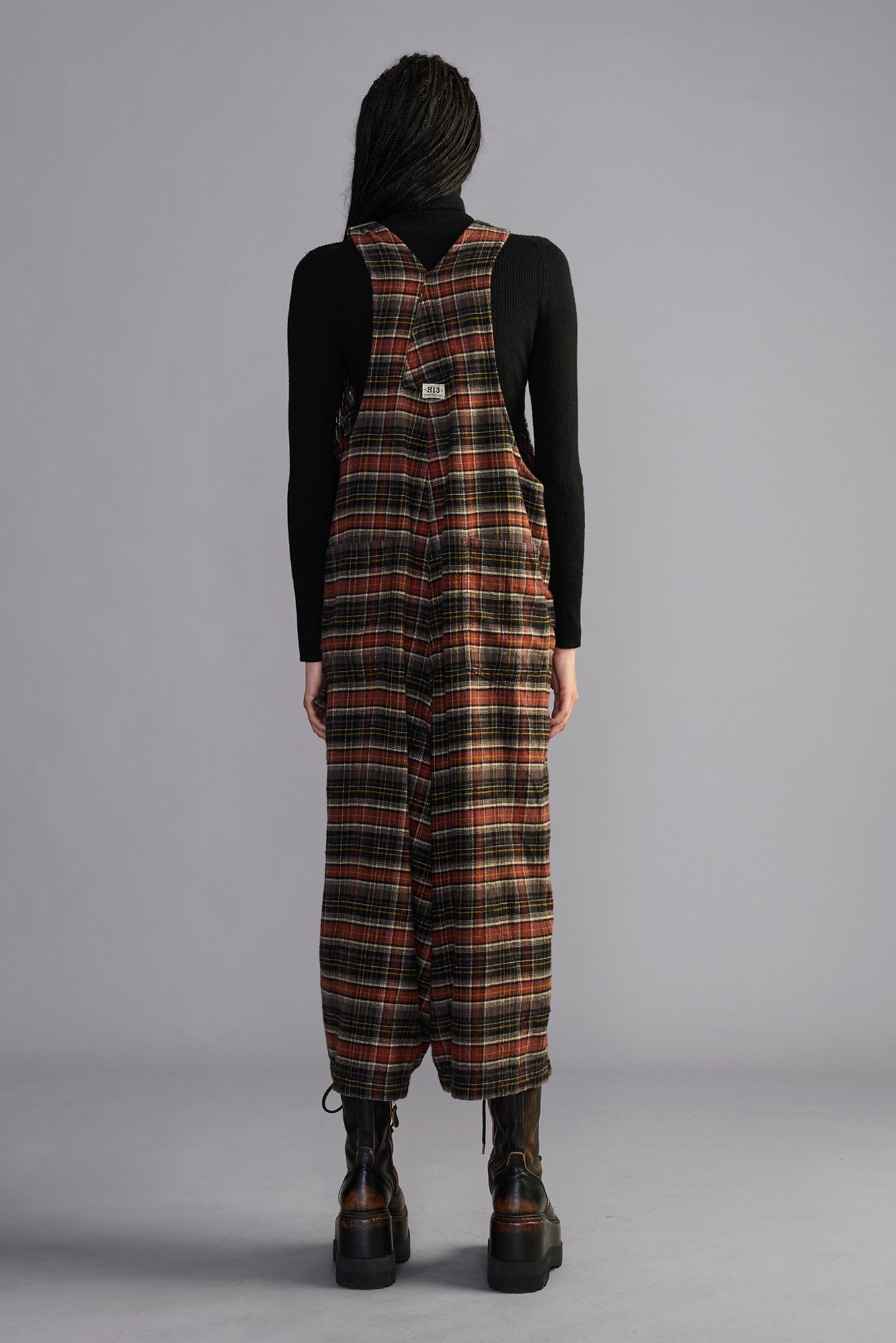 Jumbo Overall - Brown Dark Grey Plaid - R13