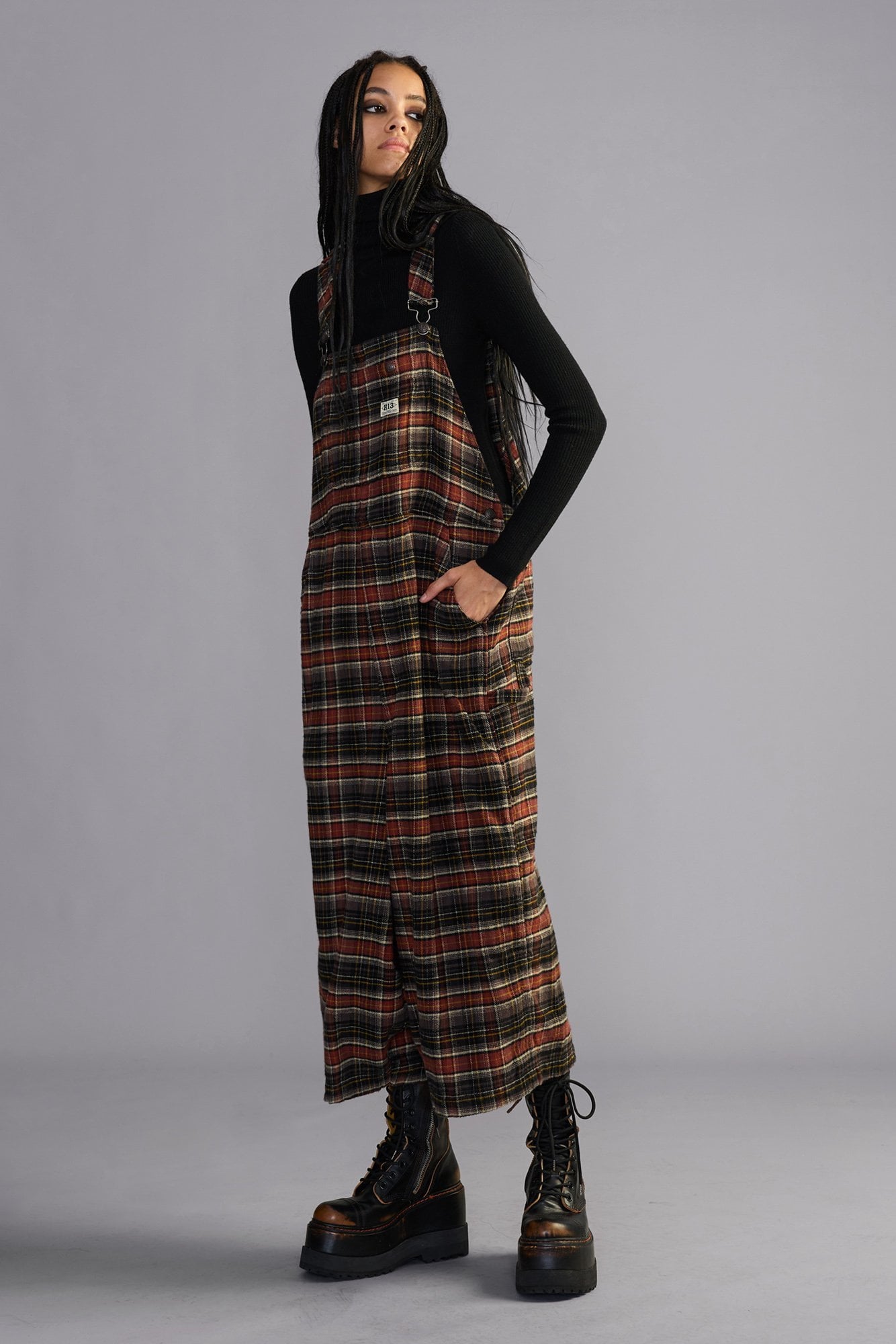 Jumbo Overall - Brown Dark Grey Plaid - R13
