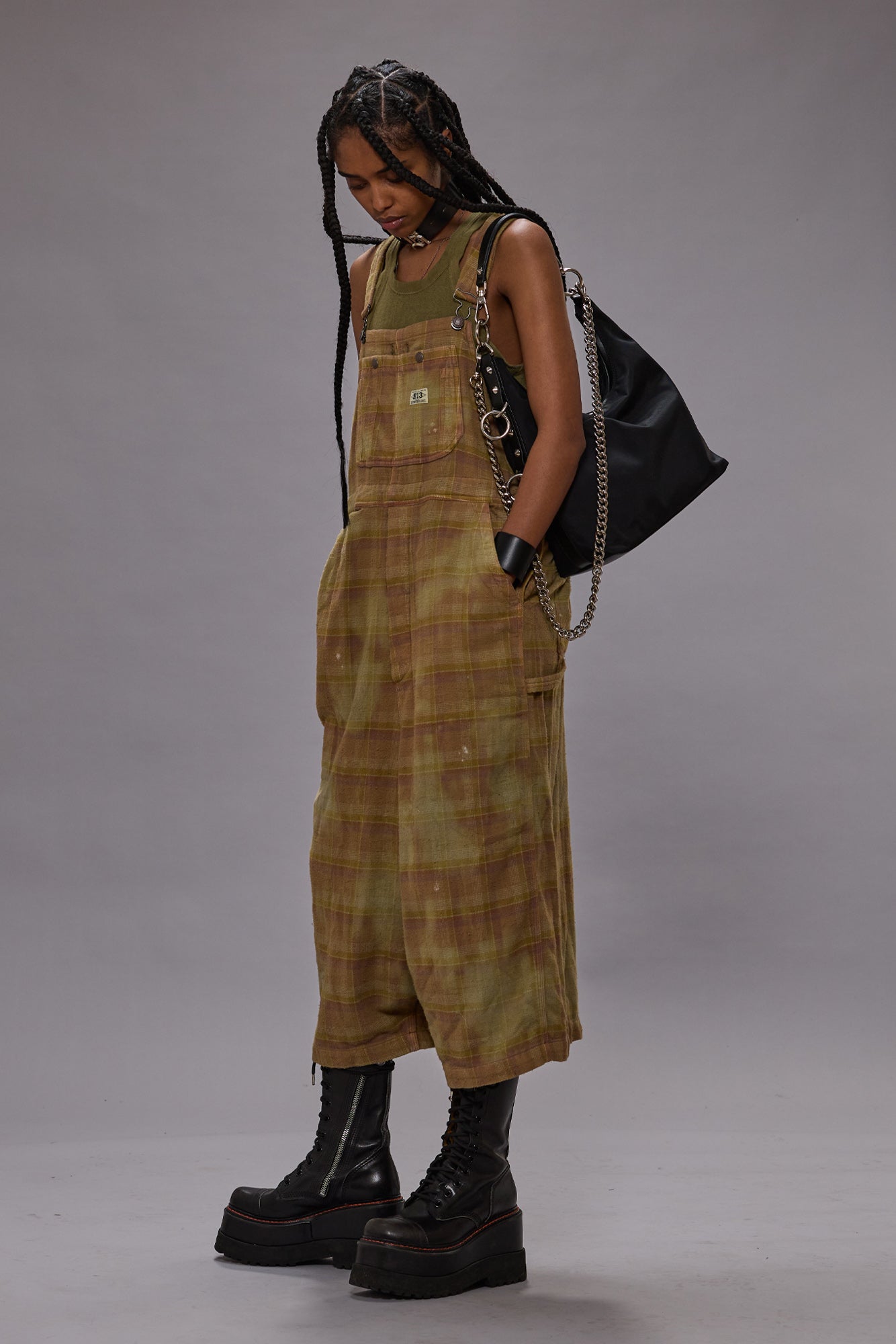 JUMBO OVERALL - OVERDYED KHAKI PLAID - R13