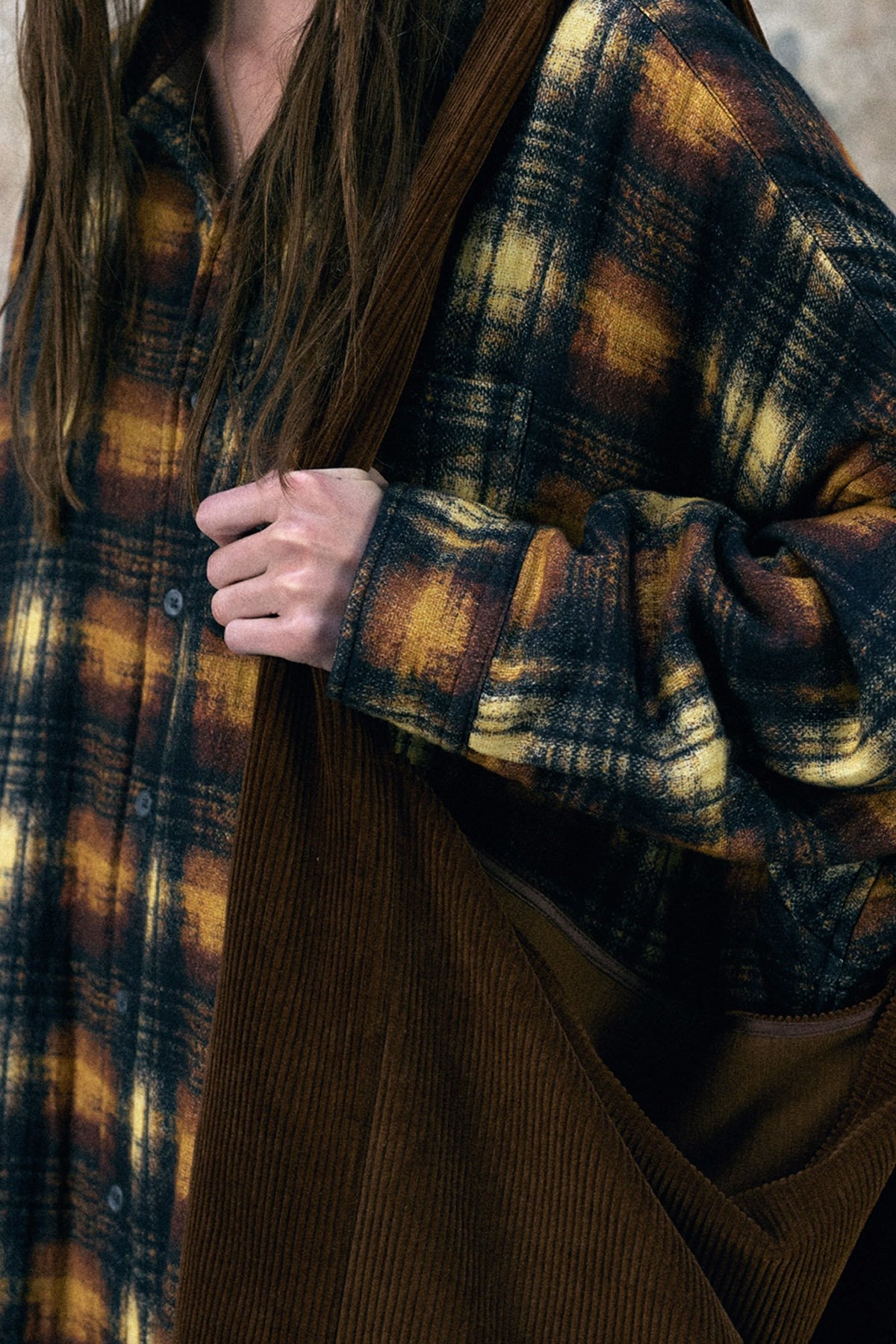 Jumbo Padded Coat - Khaki Black Cream Plaid - R13