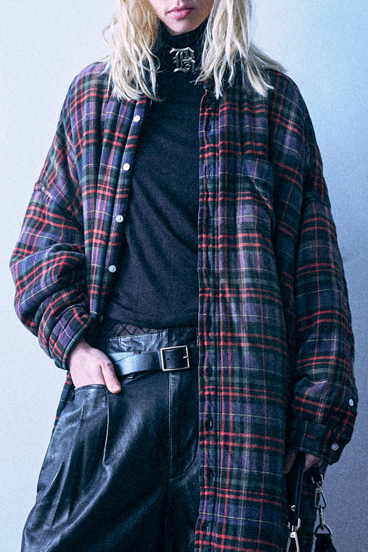 Jumbo Padded Coat - Navy Green Plaid - R13