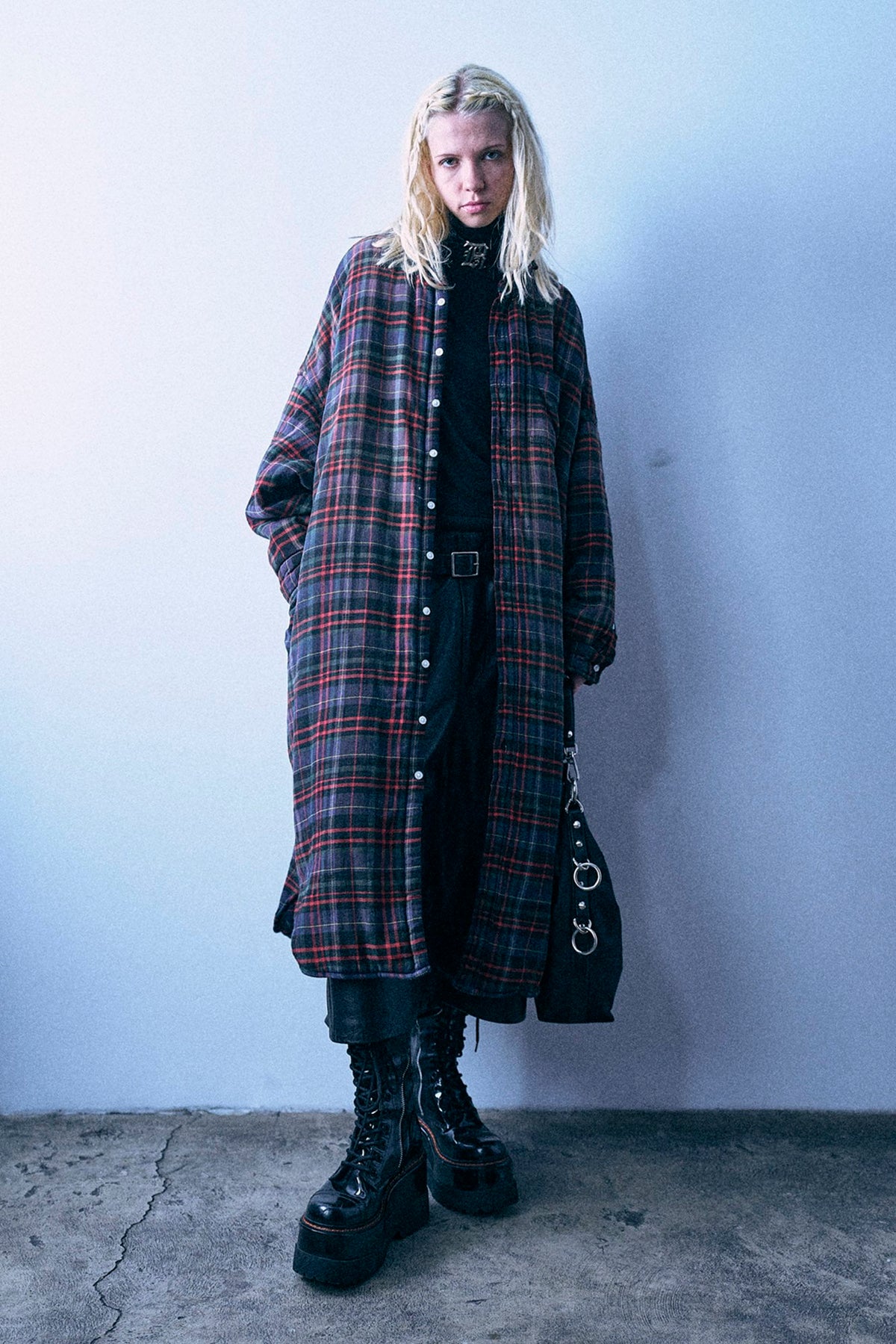 Jumbo Padded Coat - Navy Green Plaid - R13