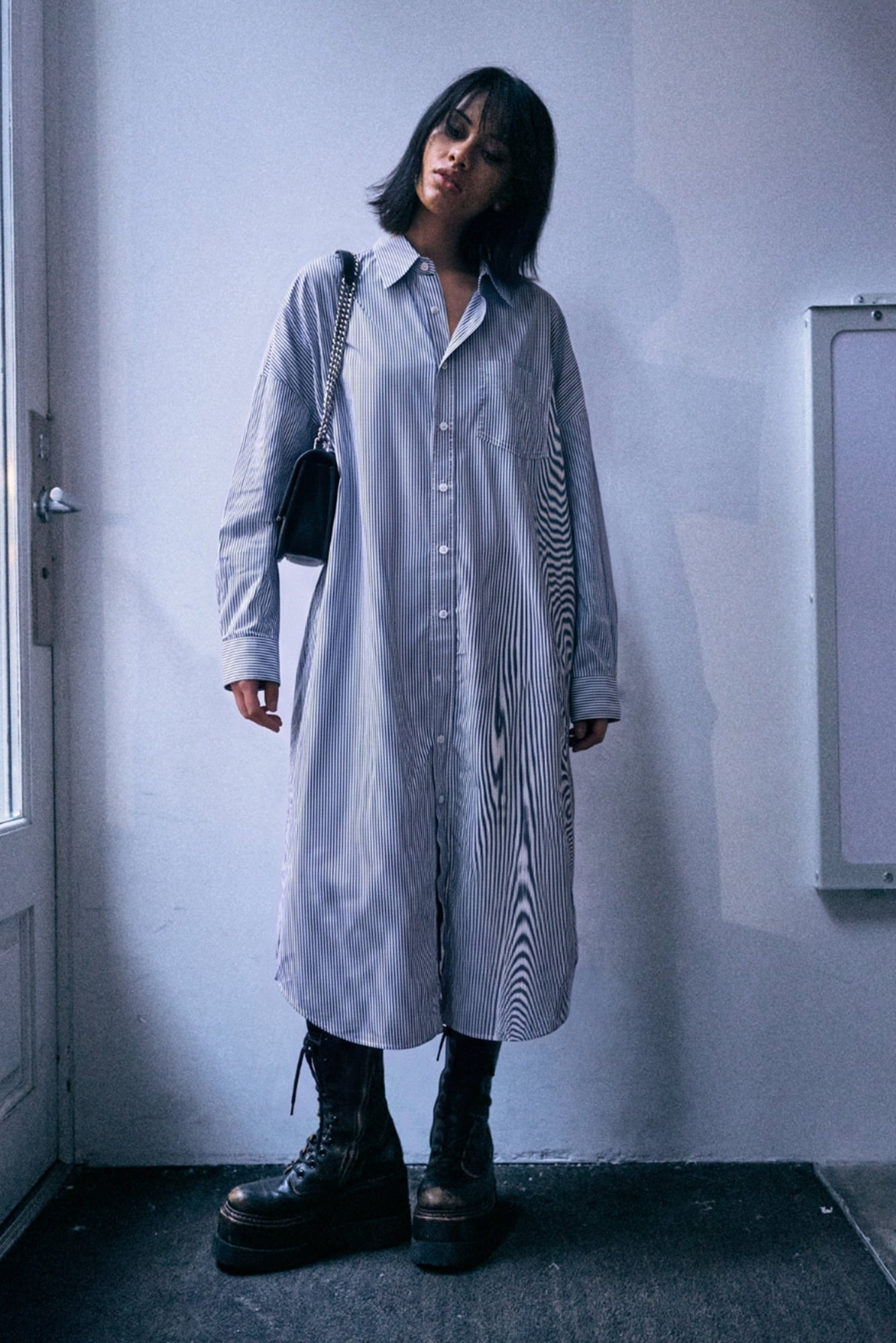 Jumbo Shirt Dress - Blue Stripe - R13