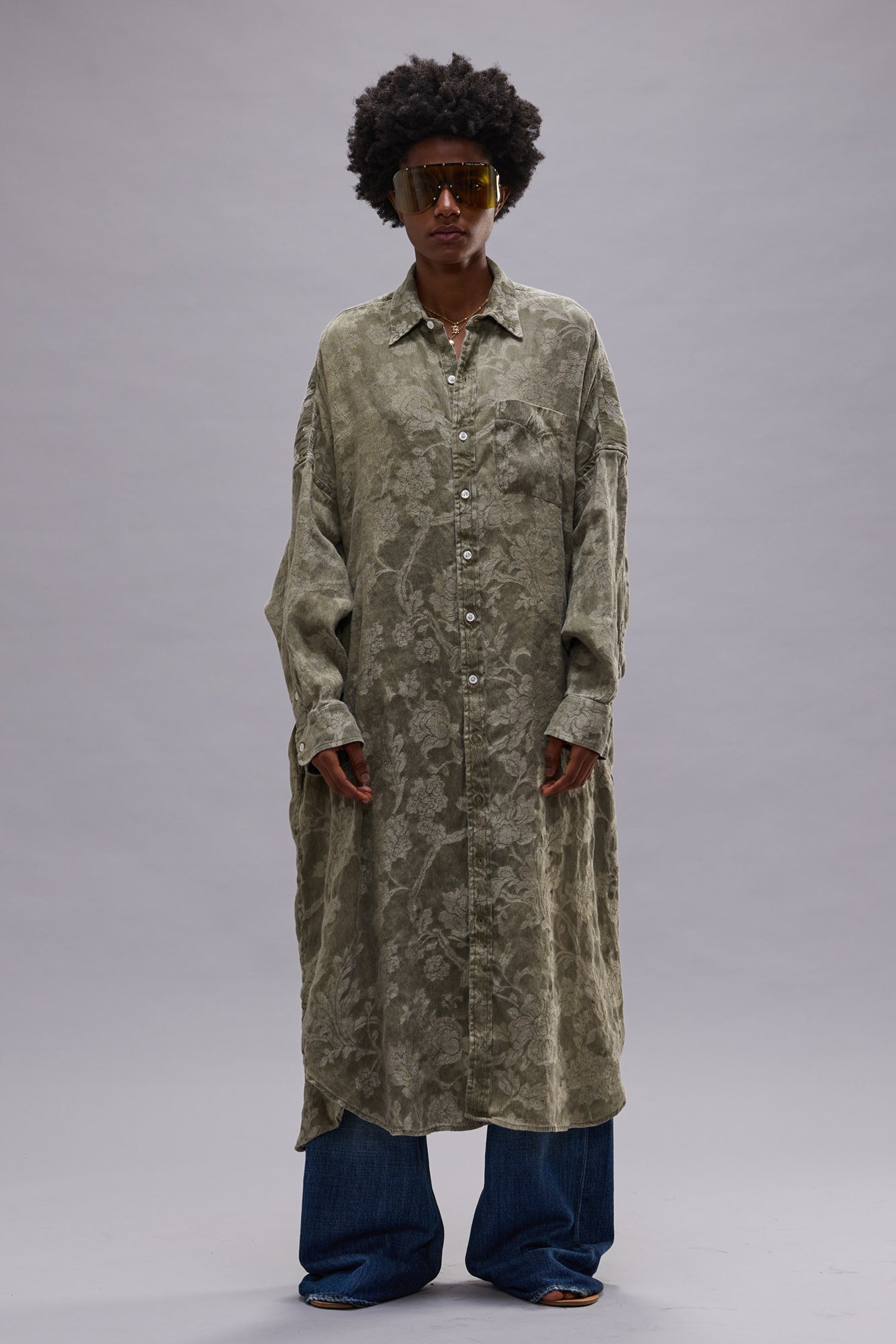 JUMBO SHIRTDRESS - OLIVE FLORAL - R13