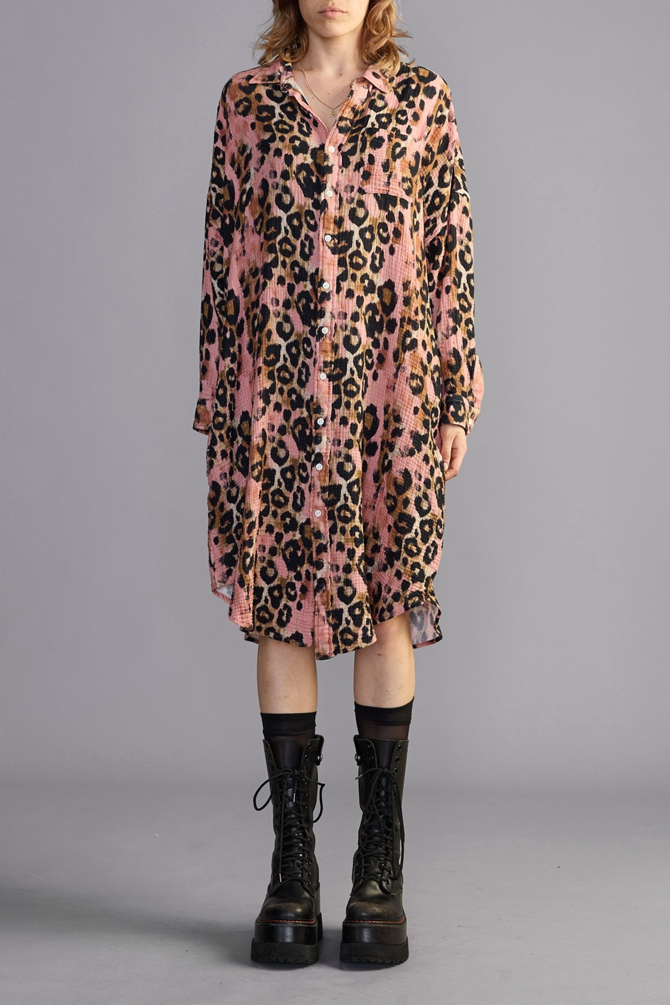 Jumbo Shirtdress - Pink Leopard - R13