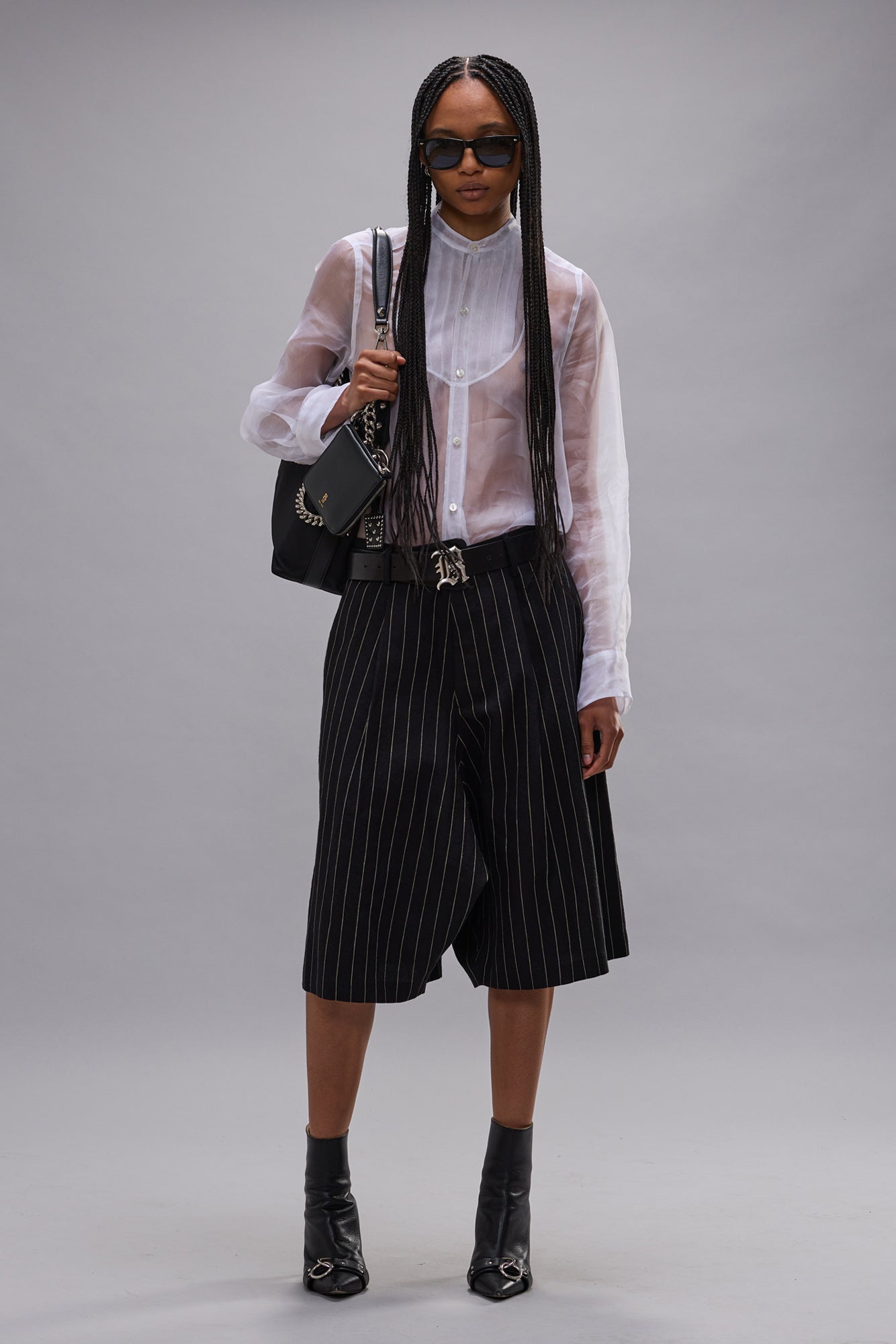 JUMBO TAILORED SHORT - BLACK WHITE PINSTRIPE - R13