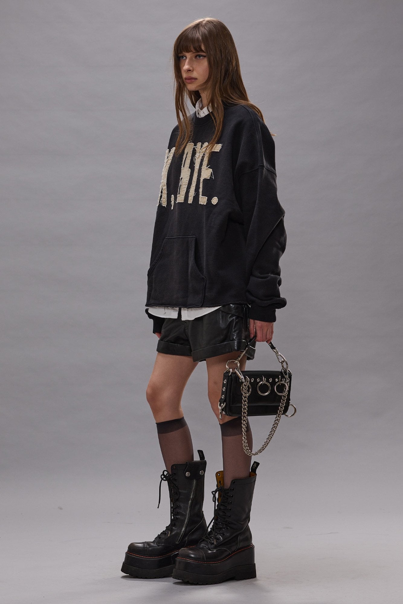 K Bye Oversized Cut-Off Crewneck - Black - R13