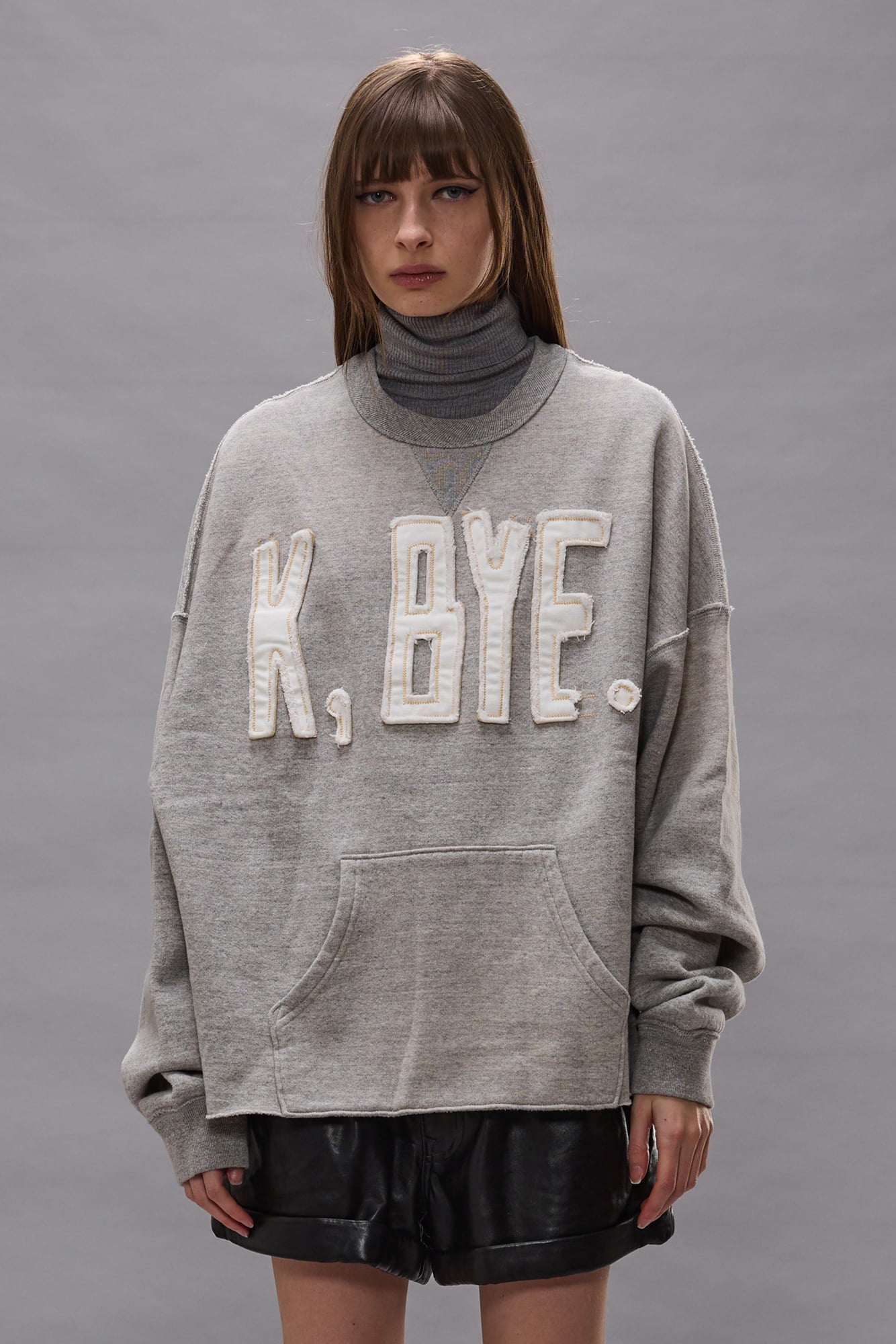 K Bye Oversized Cut-Off Crewneck - Heather Grey - R13