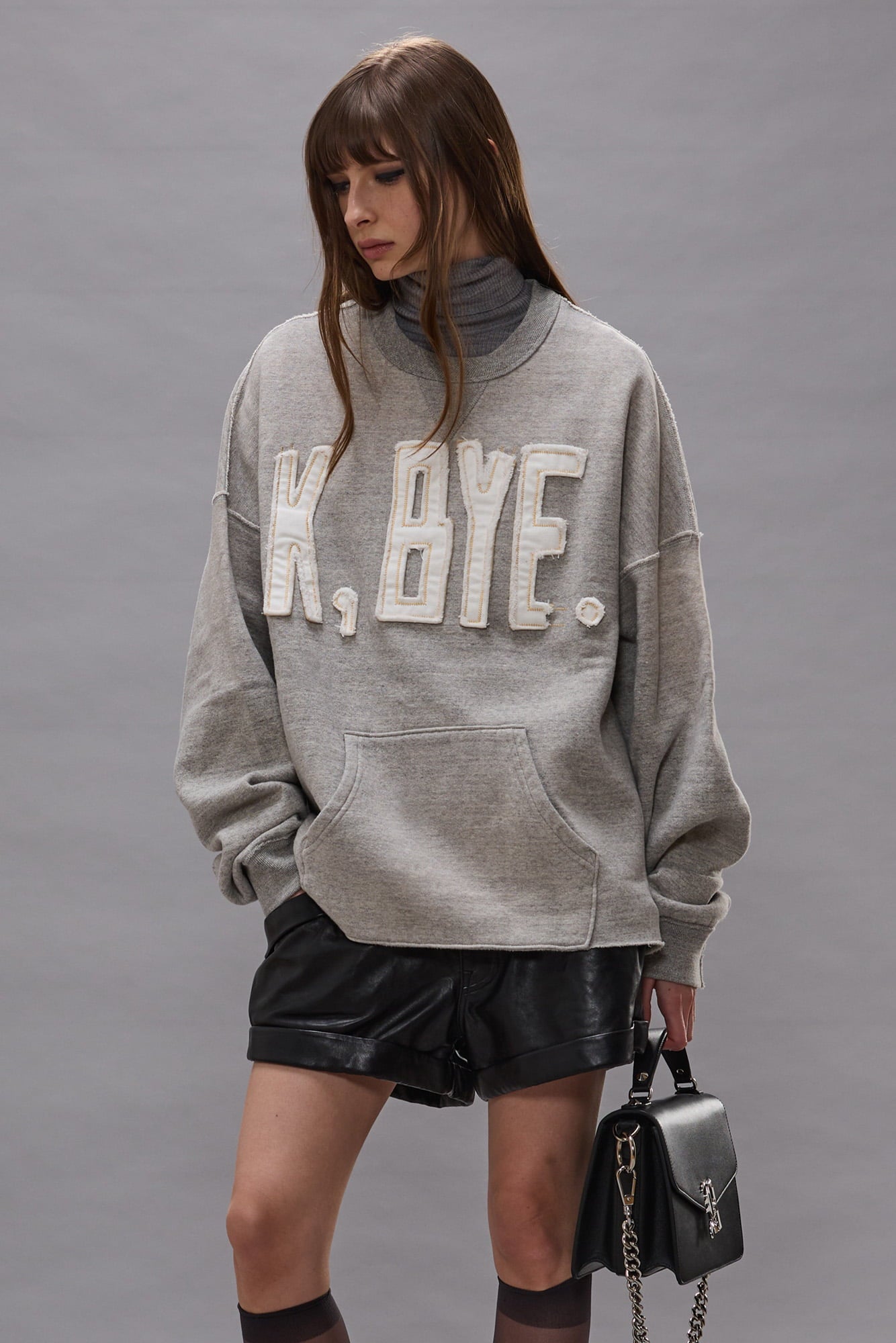 K Bye Oversized Cut-Off Crewneck - Heather Grey
