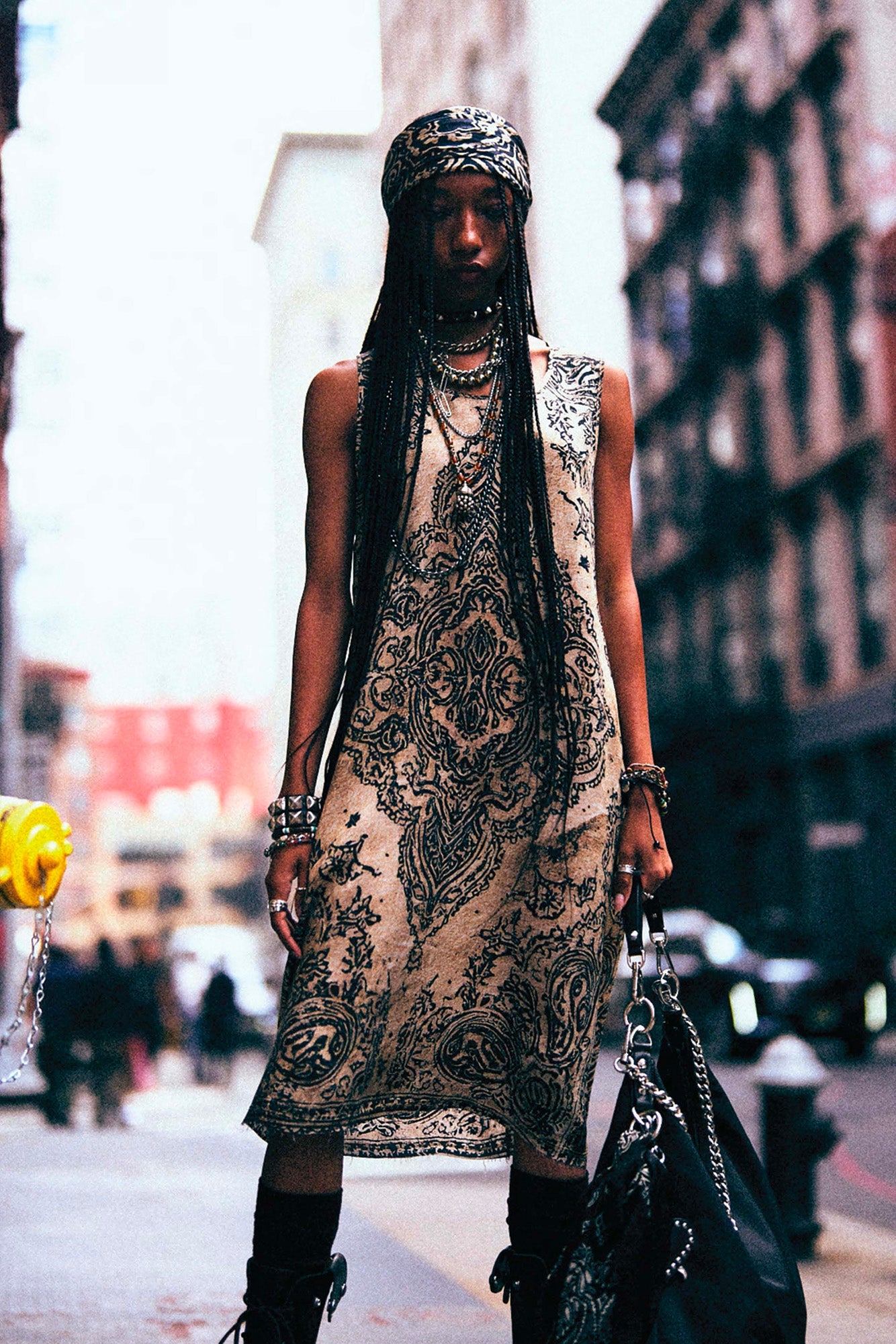 Knee-Length Sleeveless Midi - Khaki Bandana Print - R13