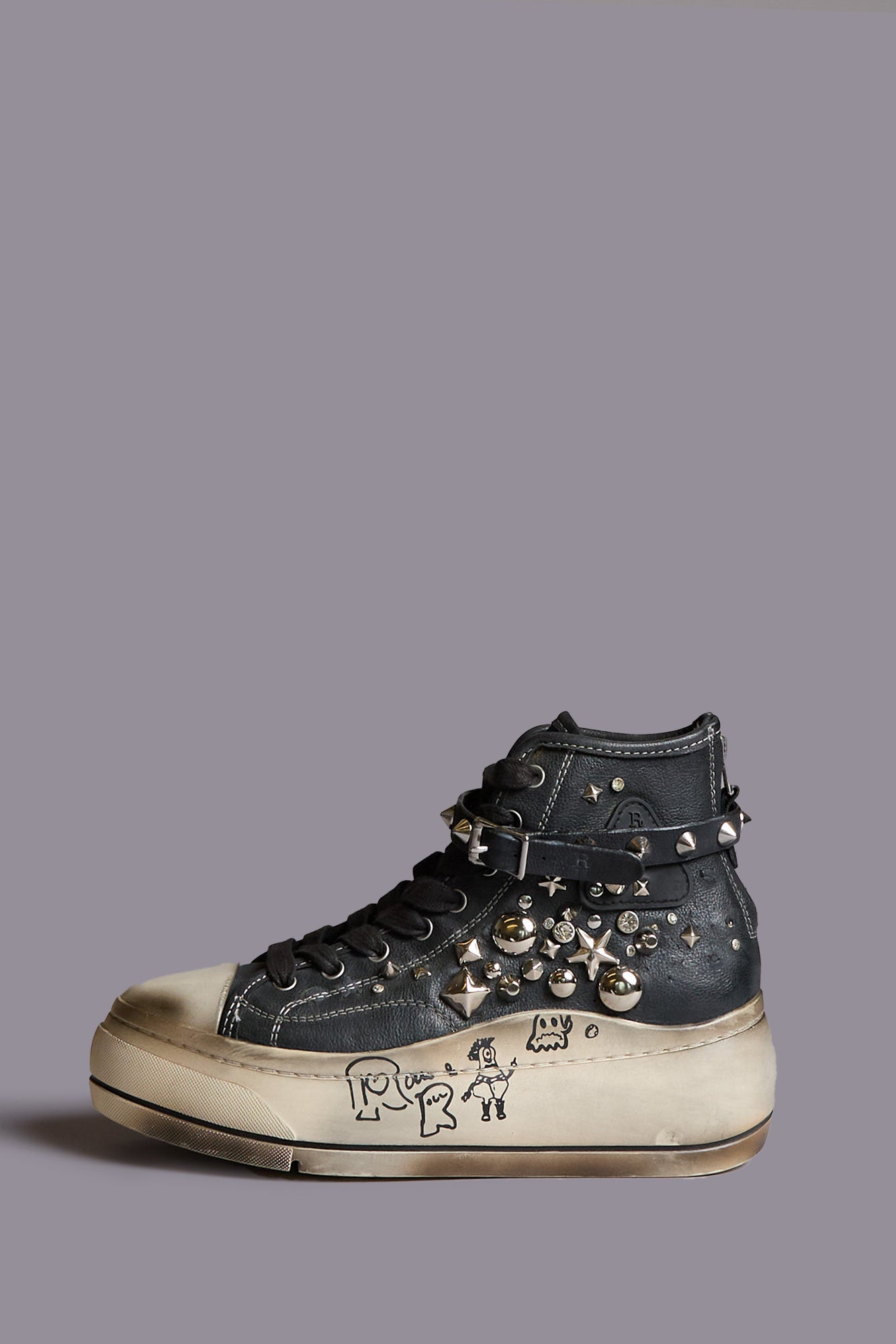 KURT HIGH TOP SNEAKER - BLACK STUDS WITH GRAFFITI