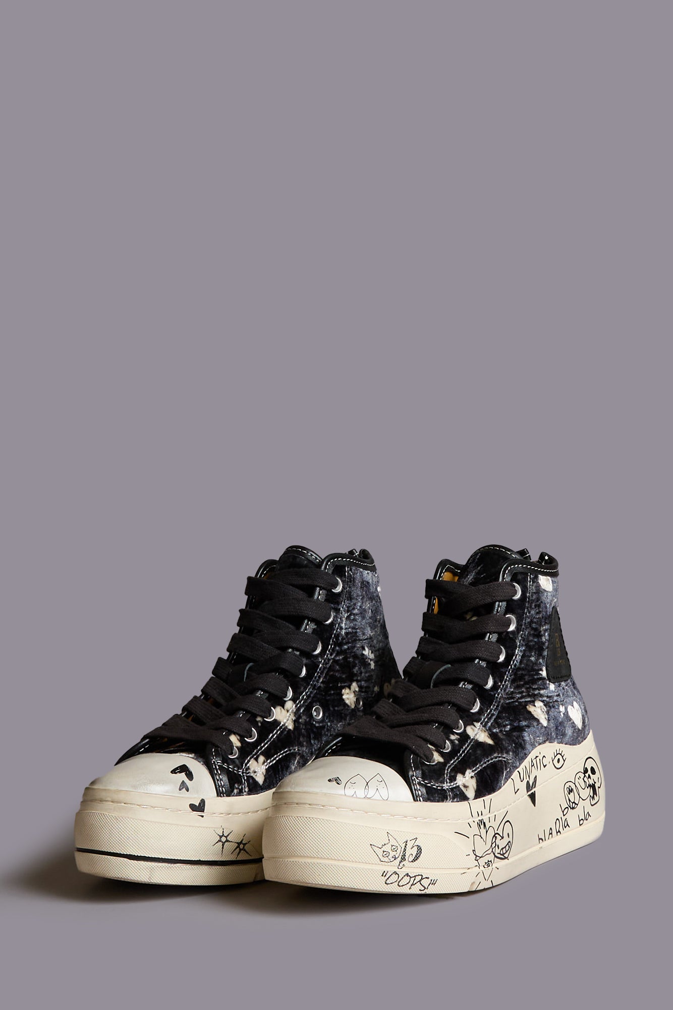 KURT HIGH TOP SNEAKER - HEARTS ON BLACK GRAFFITI - R13