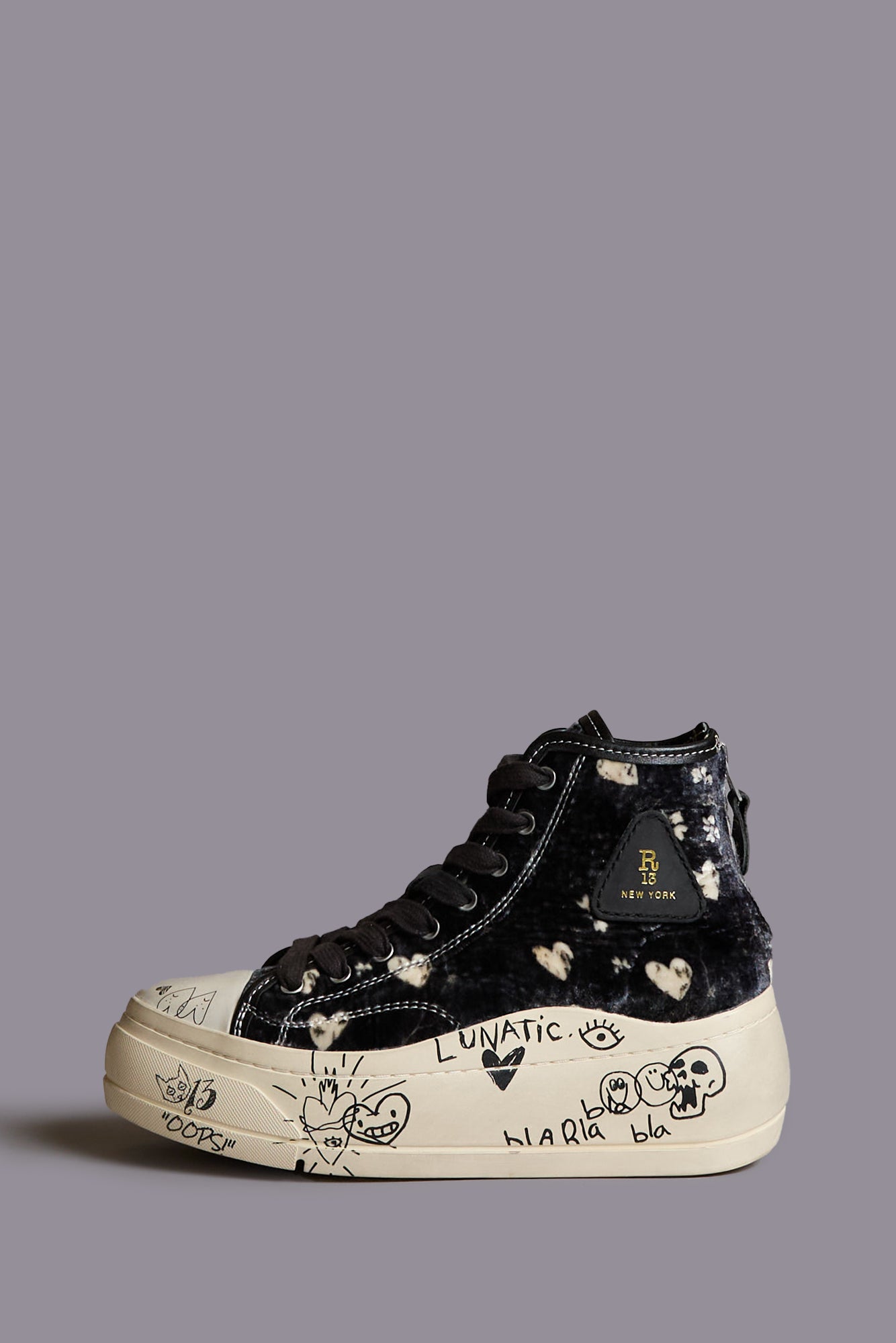 KURT HIGH TOP SNEAKER - HEARTS ON BLACK GRAFFITI - R13