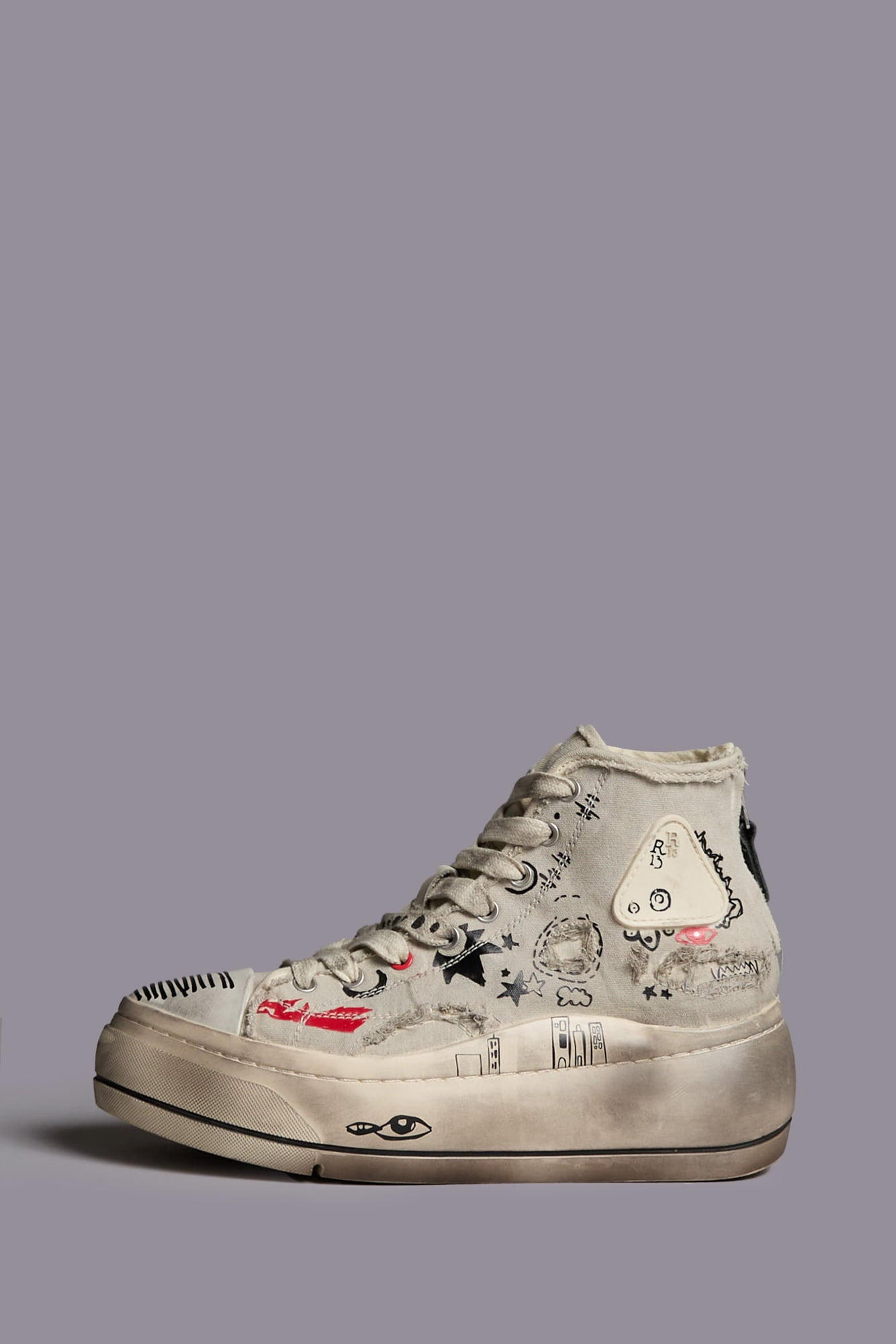 KURT HIGH TOP SNEAKER - OFF WHITE DISTRESSED GRAFFITI - R13