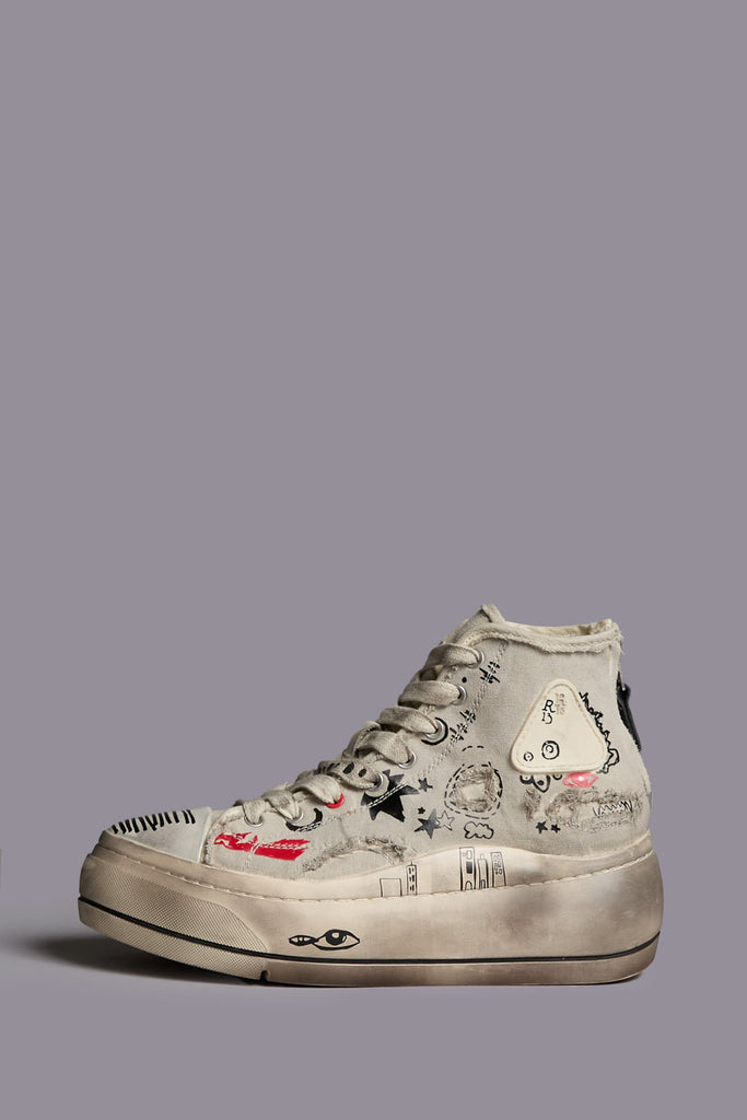KURT HIGH TOP SNEAKER - OFF WHITE DISTRESSED GRAFFITI