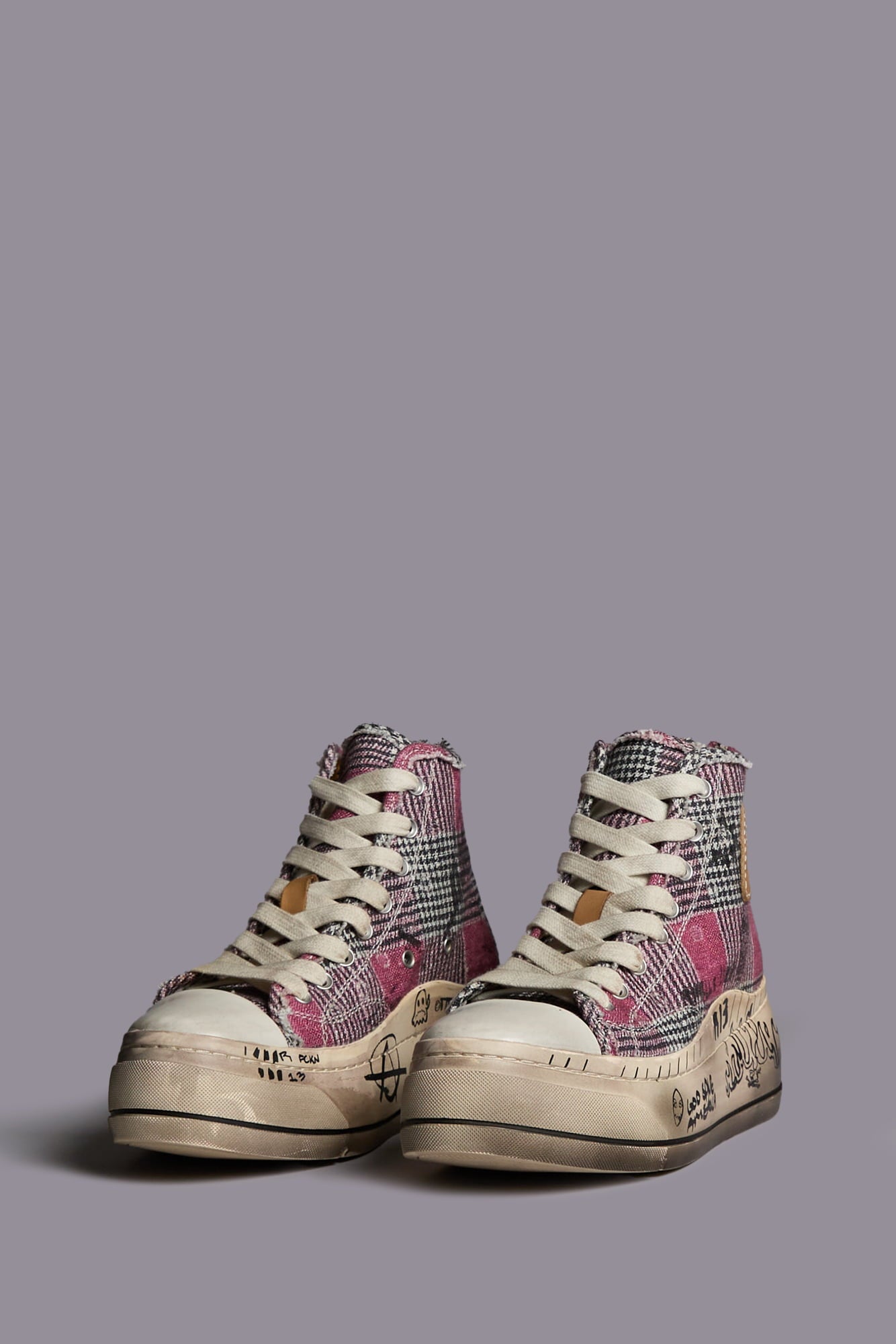KURT HIGH TOP SNEAKER - PINK GLEN PLAID W GRAFFITI - R13