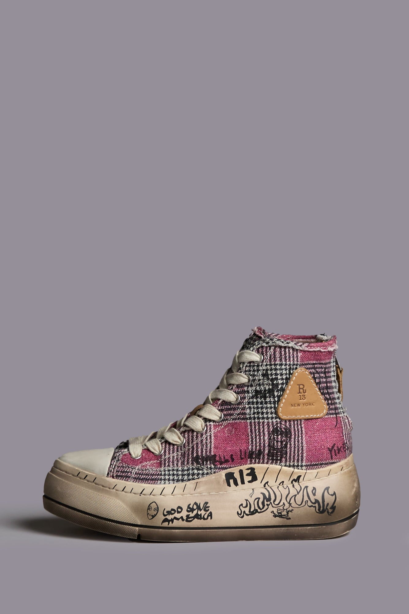 Kurt High Top Sneaker - Pink Glen Plaid W Graffiti - R13