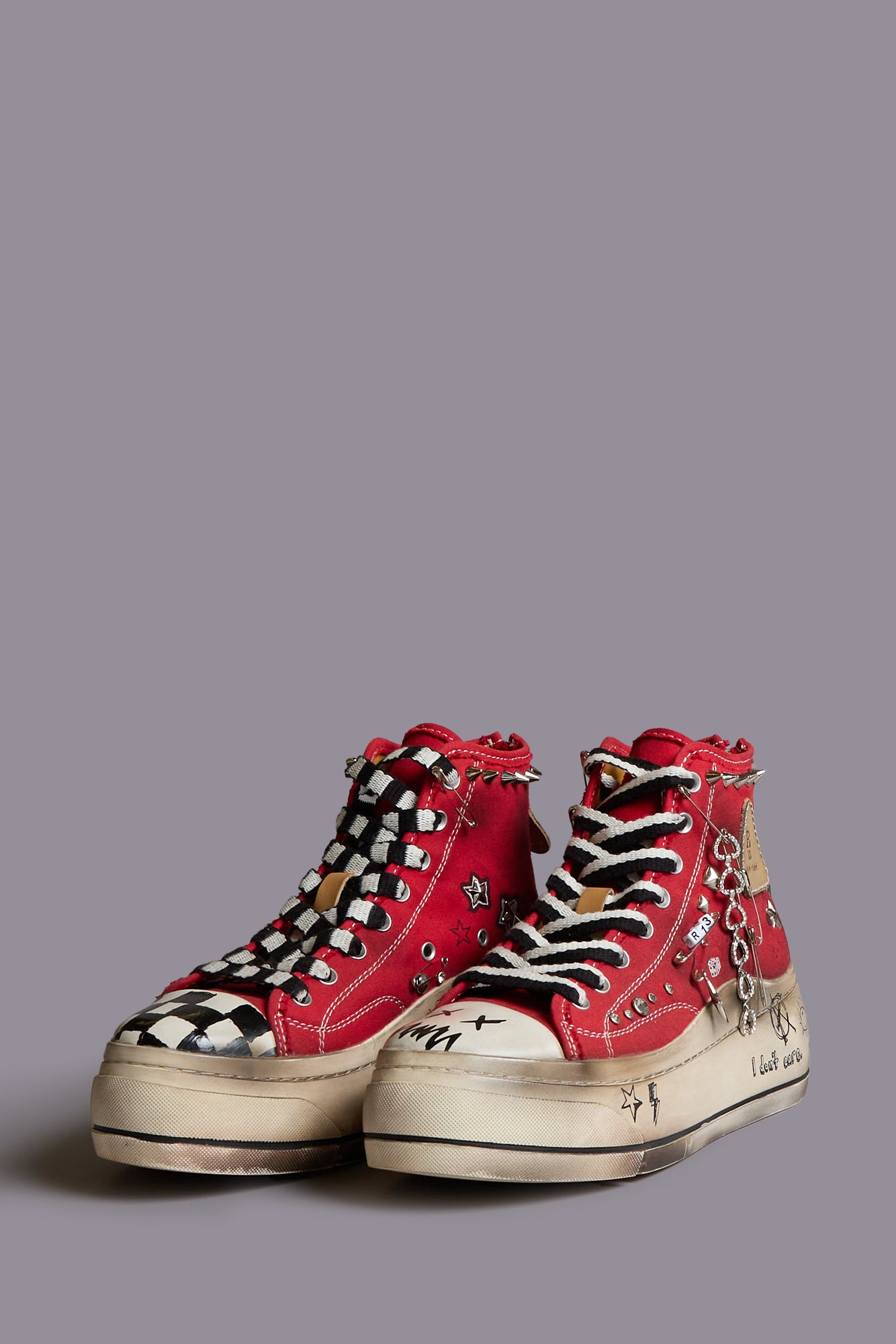 KURT HIGH TOP SNEAKER - RED STUDS WITH GRAFFITI - R13