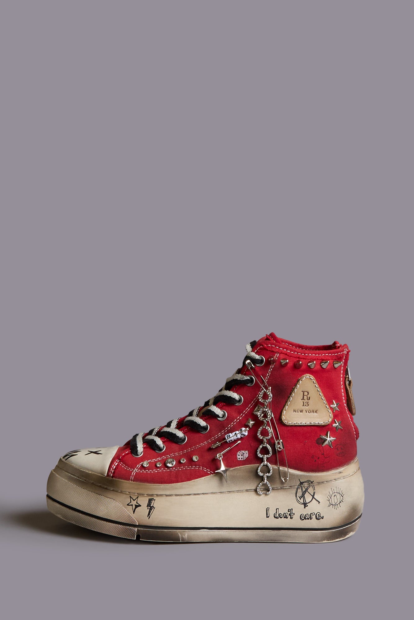 KURT HIGH TOP SNEAKER - RED STUDS WITH GRAFFITI - R13