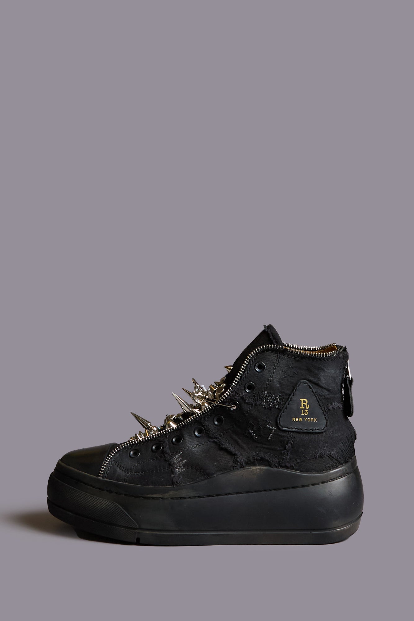 LACE FREE KURT HIGH TOP - BLACK CANVAS W FRAYED AND STUDS