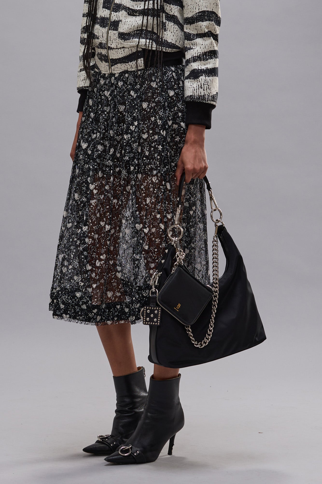 LACE MIDI SKIRT - MINI HEARTS ON BLACK - R13