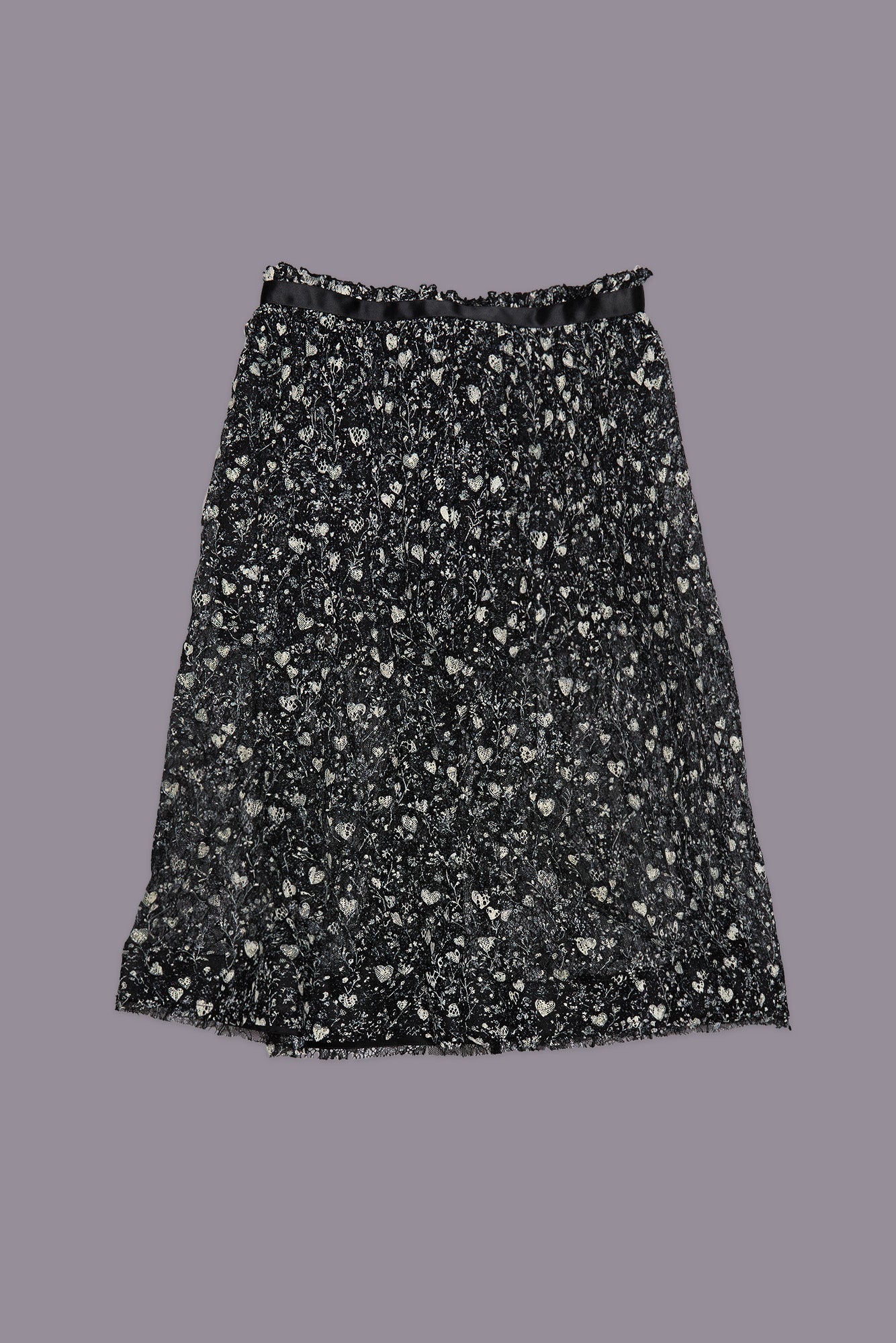 LACE MIDI SKIRT - MINI HEARTS ON BLACK - R13