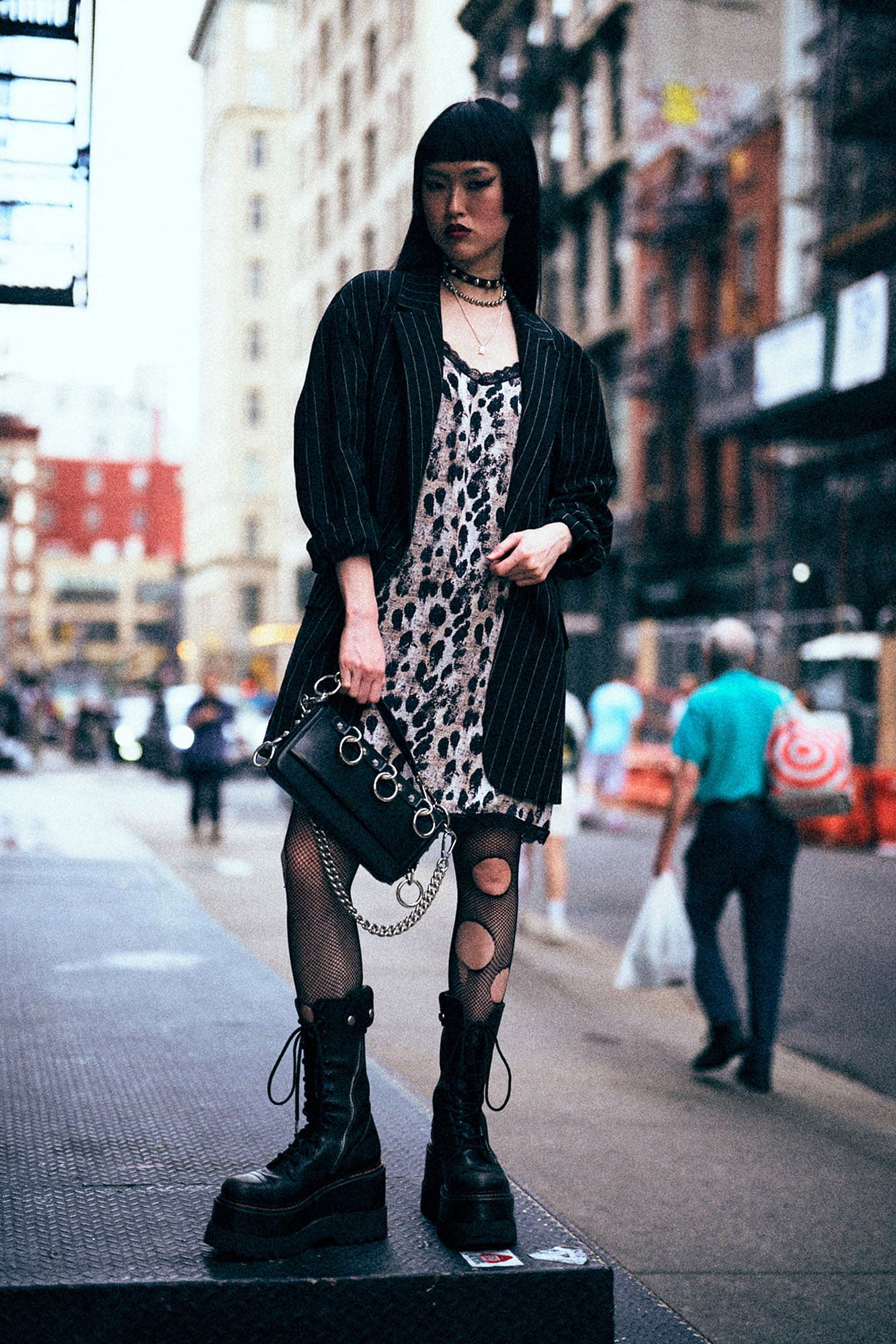 Lace Trimmed Slip Dress - Black Silver Leopard