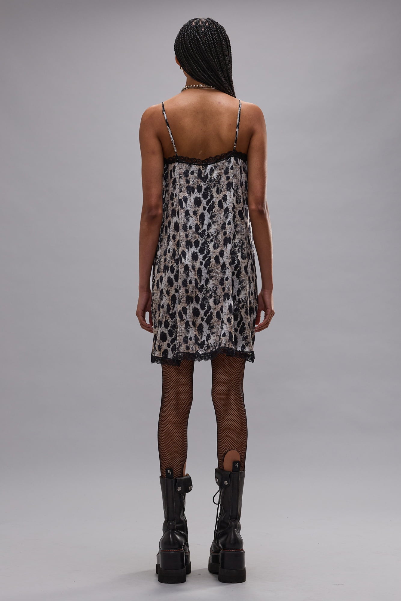 Lace Trimmed Slip Dress - Black Silver Leopard - R13